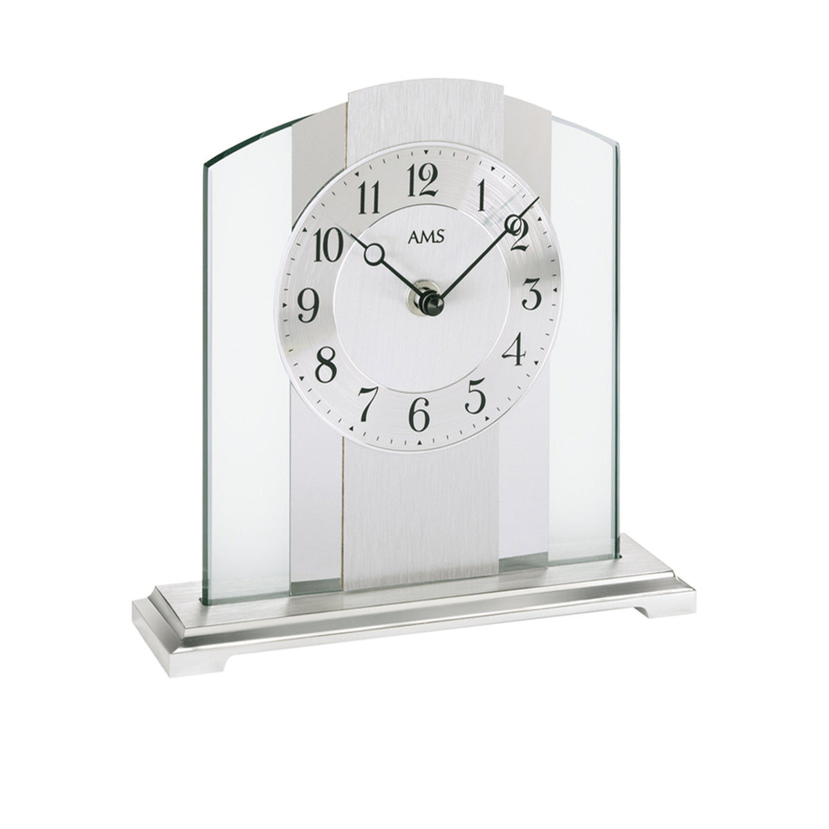 AMS T1120 Tischuhr mit Metallsockel, Mineralglas und Aluminium-Applikation