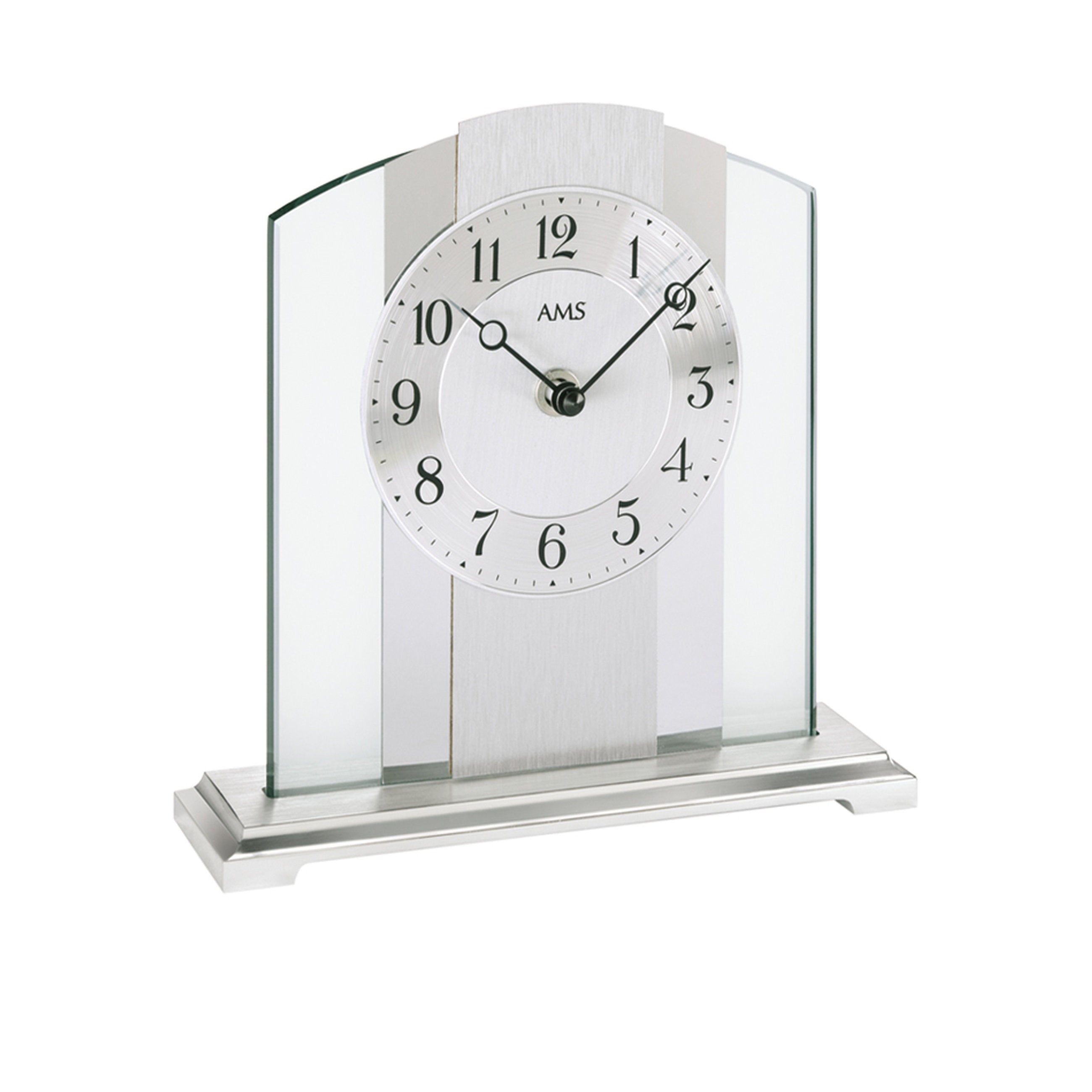 AMS T1120 Tischuhr mit Metallsockel, Mineralglas und Aluminium-Applikation