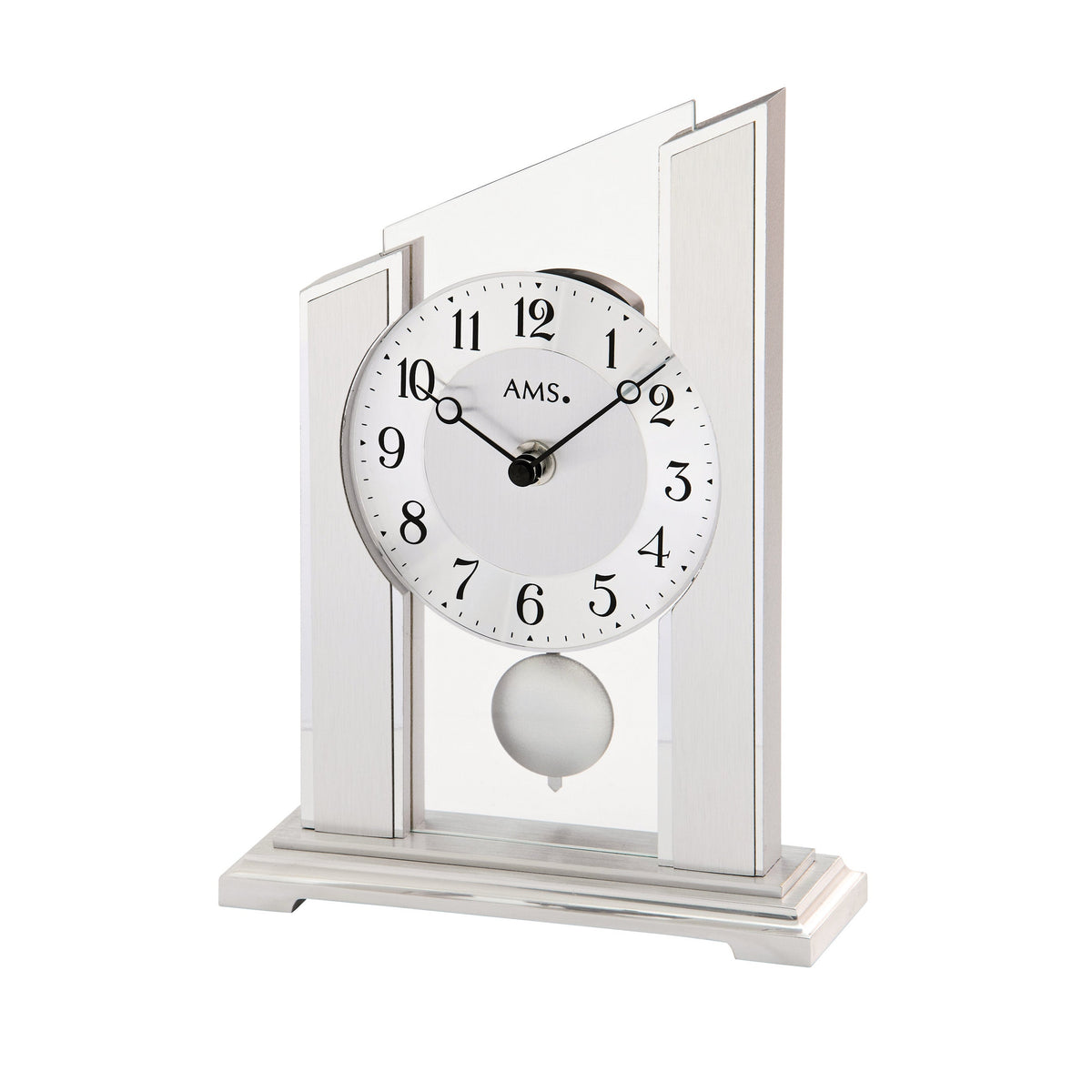 AMS T1169 Tischuhr mit Holzgehäuse, Aluminium-Applikation und Quarz-Pendelwerk
