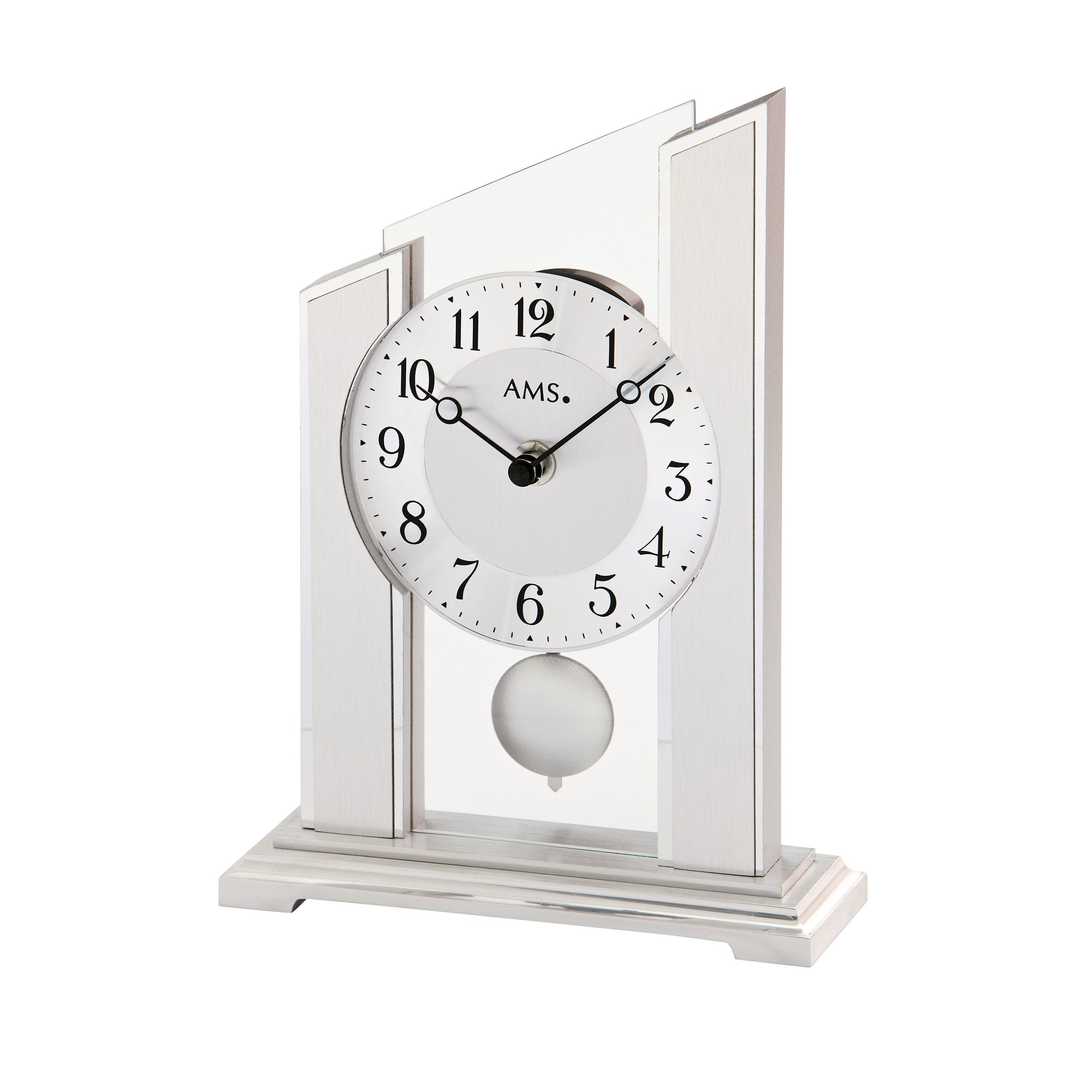 AMS T1169 Tischuhr mit Holzgehäuse, Aluminium-Applikation und Quarz-Pendelwerk