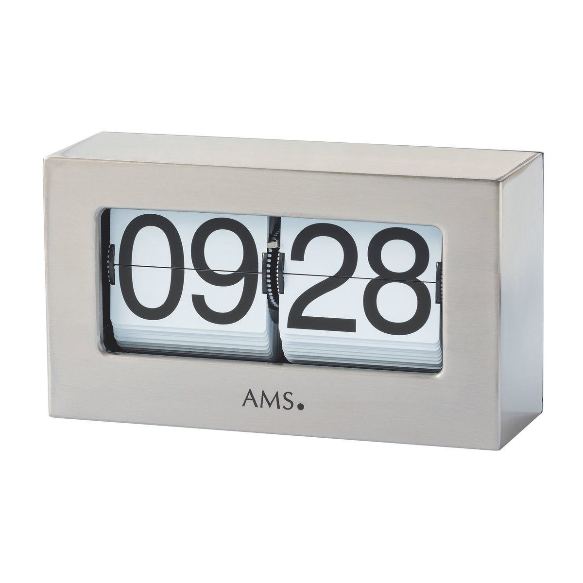 AMS T1175 Tischuhr mit silbernem Metallgehäuse und 24h-Zifferblatt