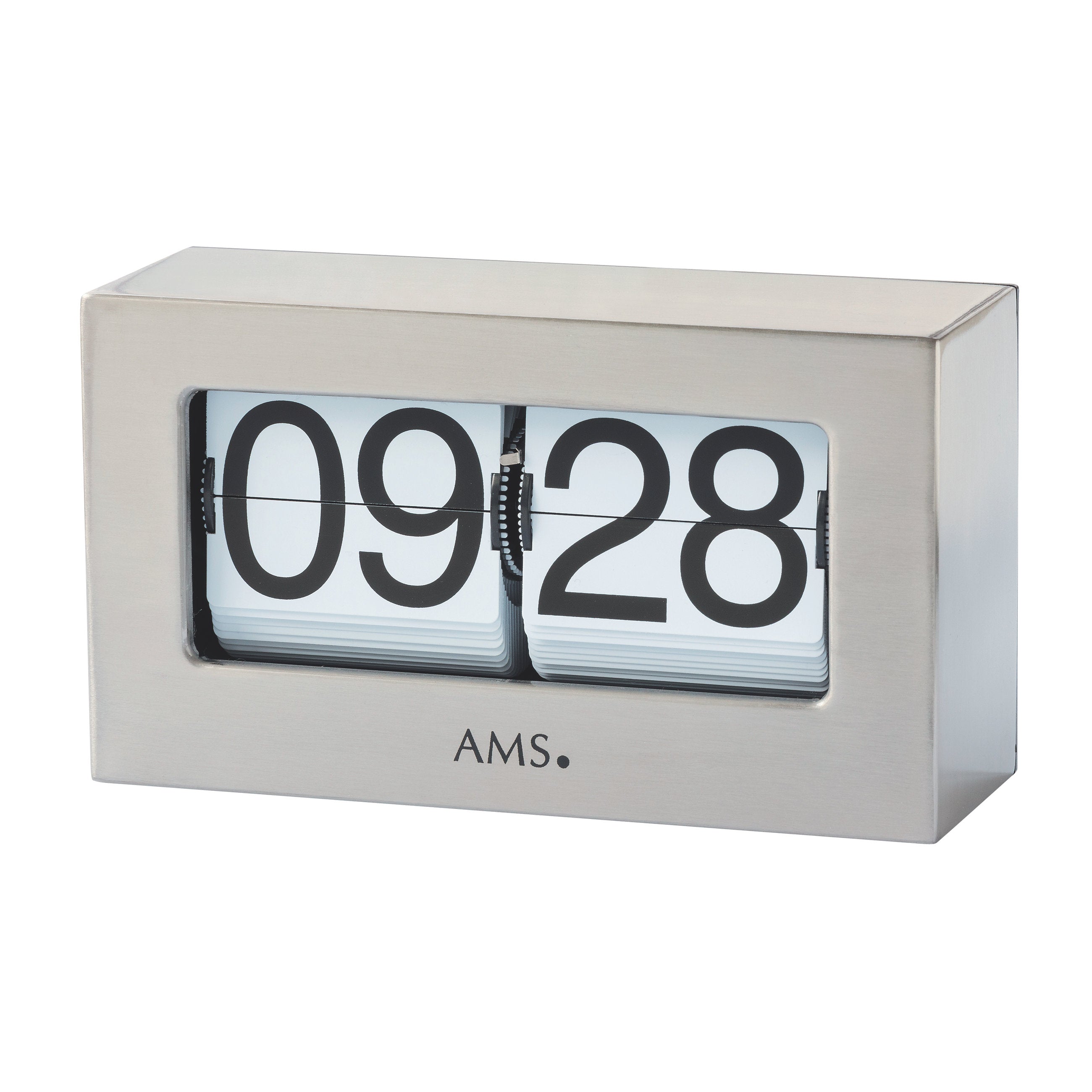 AMS T1175 Tischuhr mit silbernem Metallgehäuse und 24h-Zifferblatt