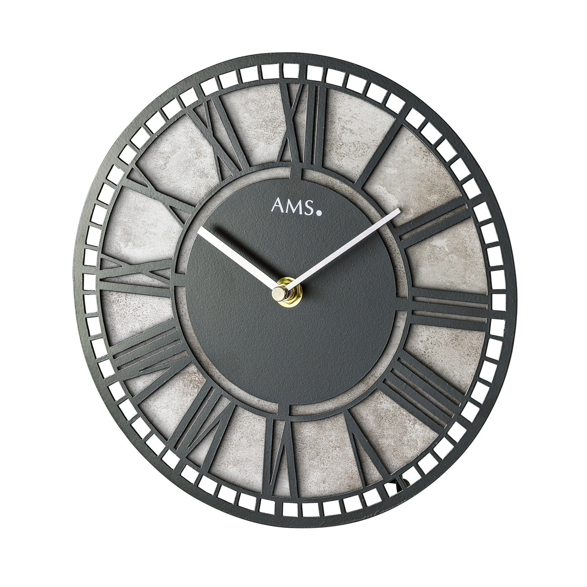 AMS T1233 Tischuhr mit Metallgehäuse und Silber Antik-Zifferblatt