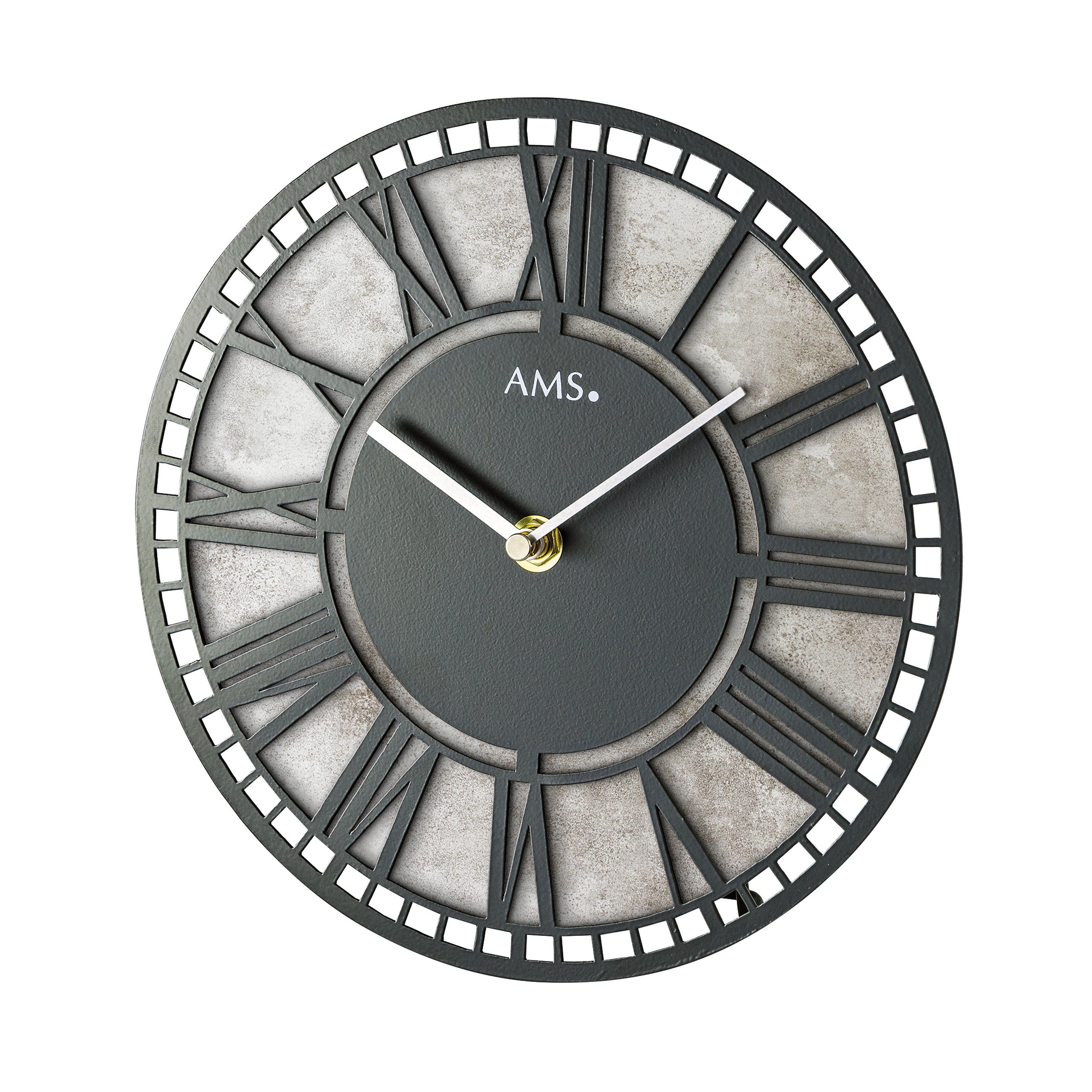 AMS T1233 Tischuhr mit Metallgehäuse und Silber Antik-Zifferblatt