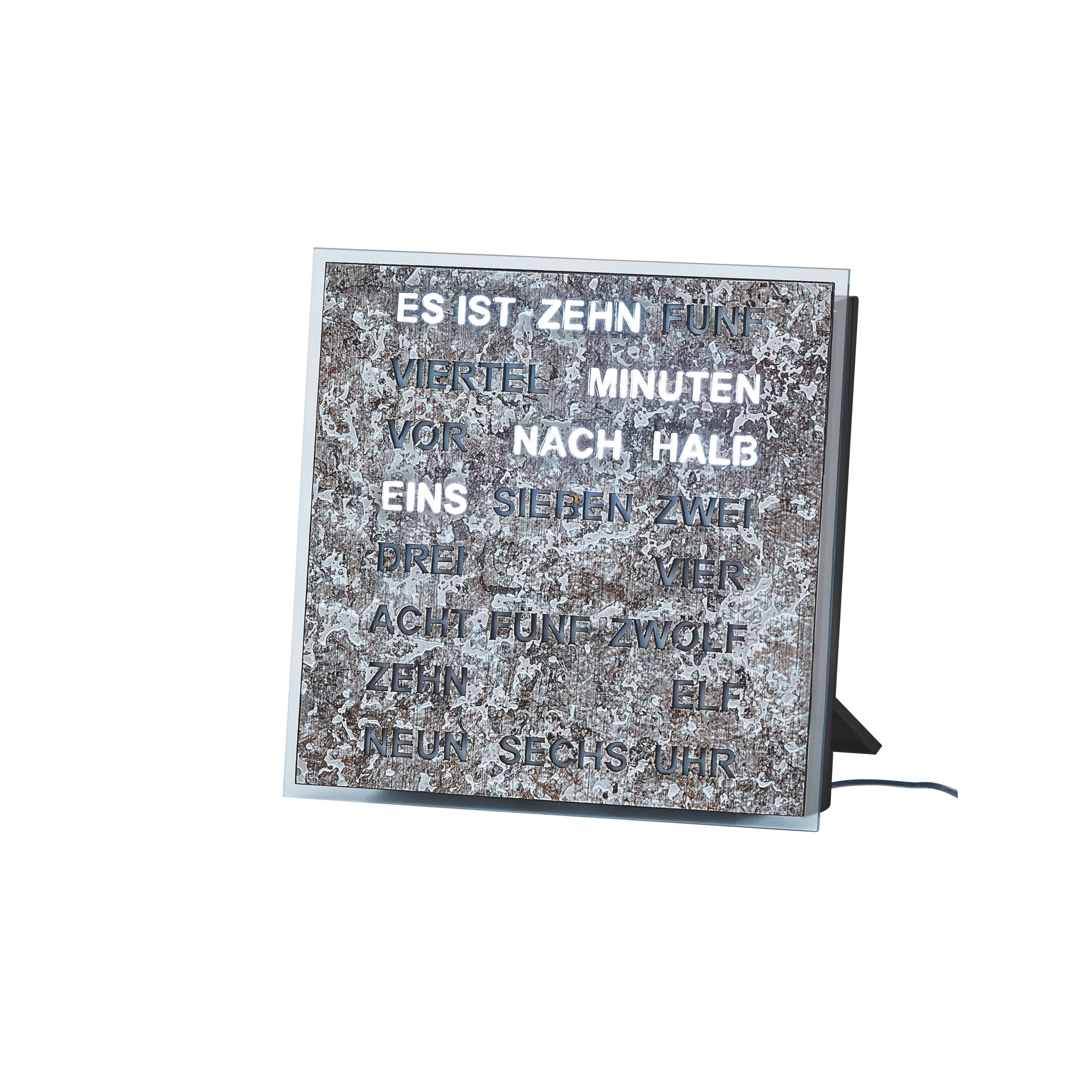 AMS T1236 Tischuhr mit LED-Wortuhr und Metallic-Zifferblatt