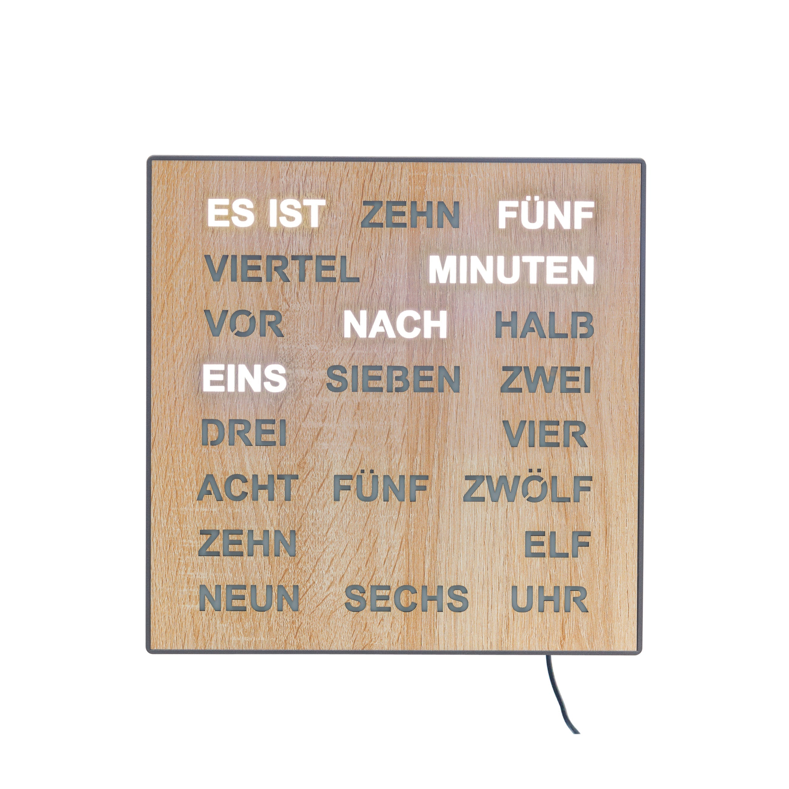 AMS T1237 Tischuhr mit LED-Wortuhr und Sonoma-Zifferblatt