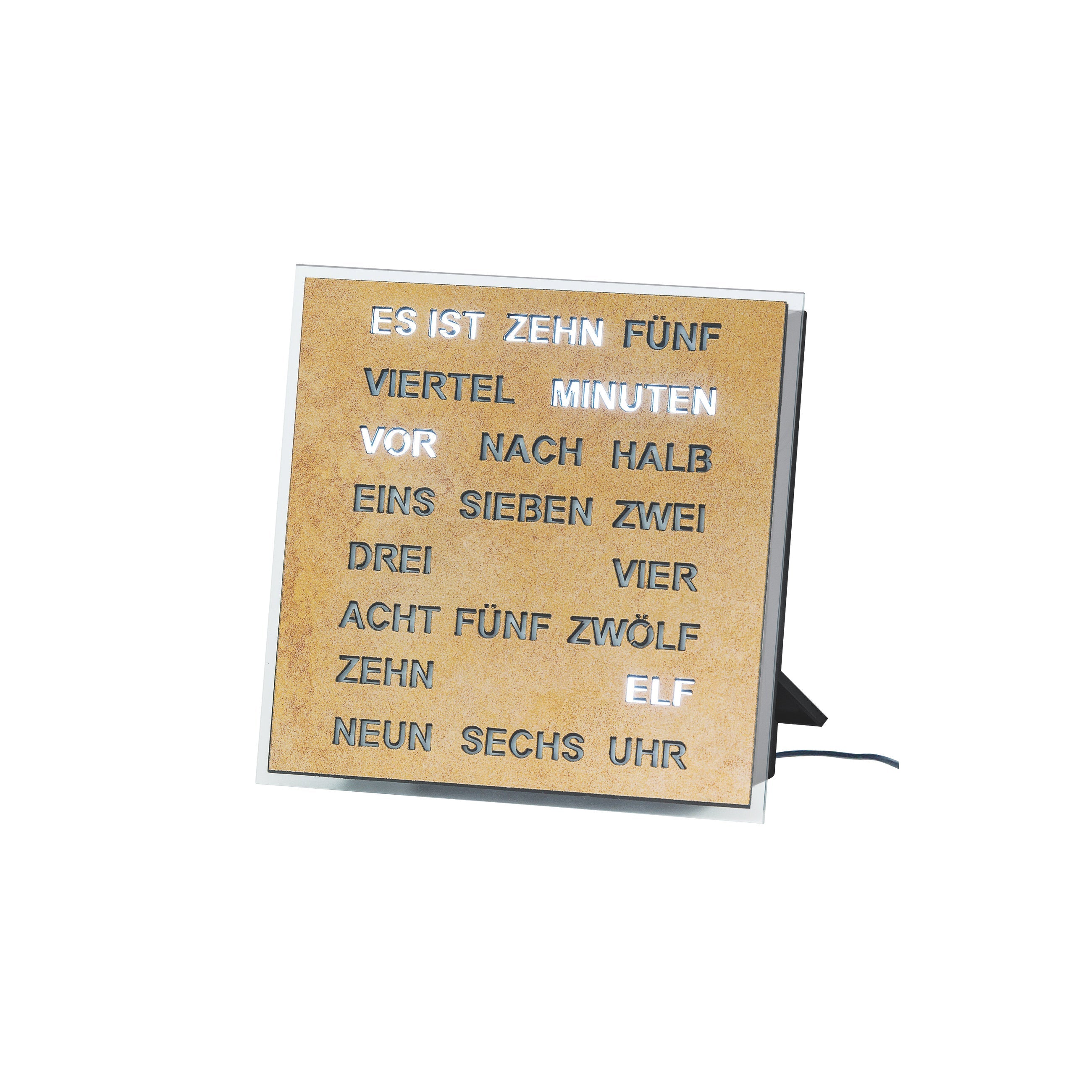 AMS T1238 Tischuhr mit LED-Wortuhr und Messing Antik-Zifferblatt