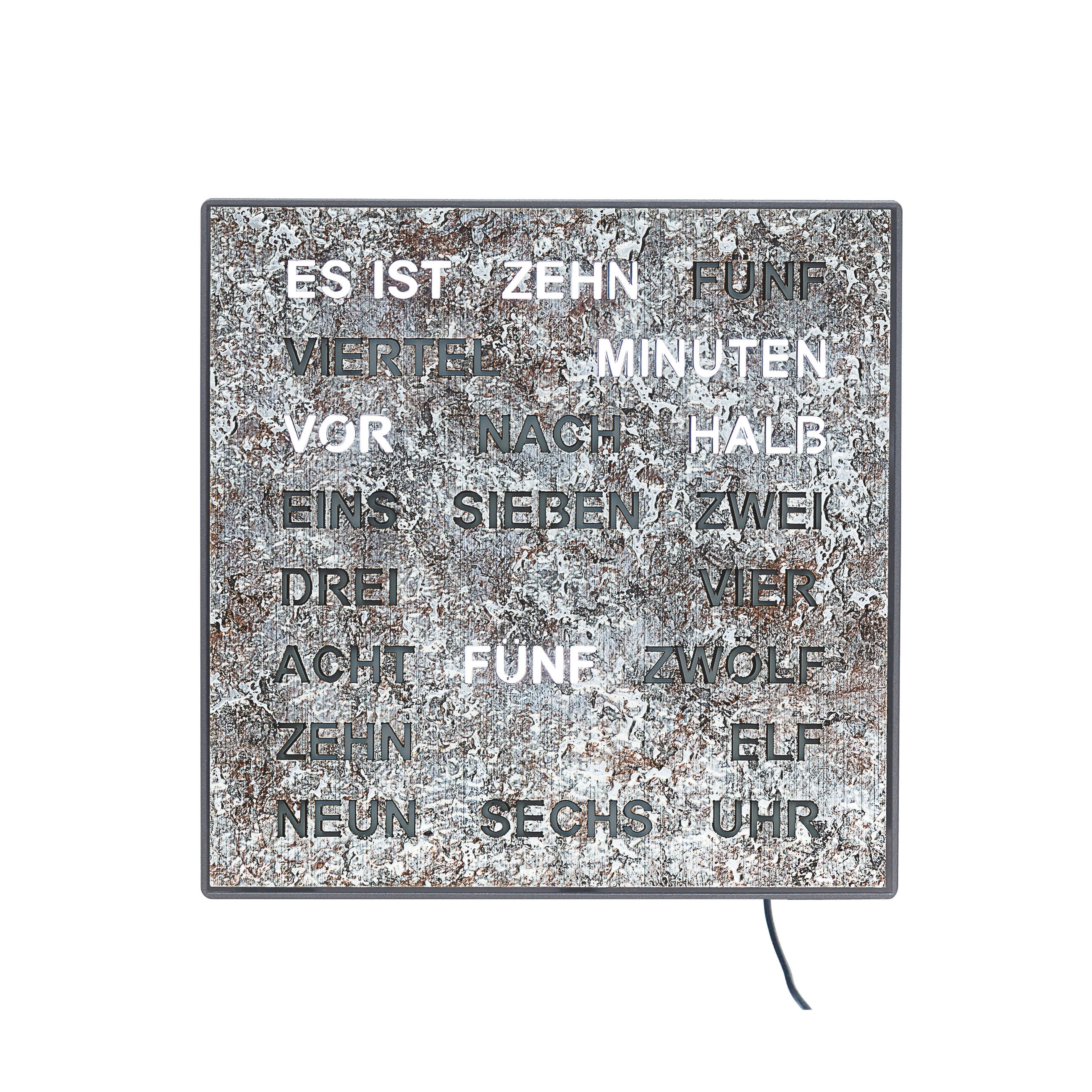 AMS T1239 Tischuhr mit LED-Wortuhr und Metallic-Zifferblatt