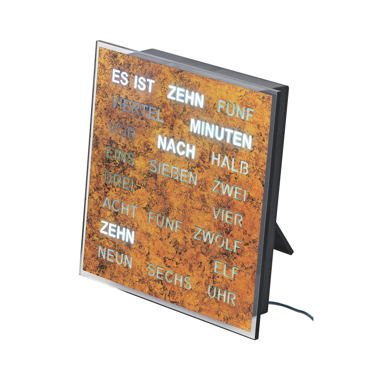 AMS T1240 Tischuhr mit LED-Wortuhr und Wurzelstruktur-Zifferblatt
