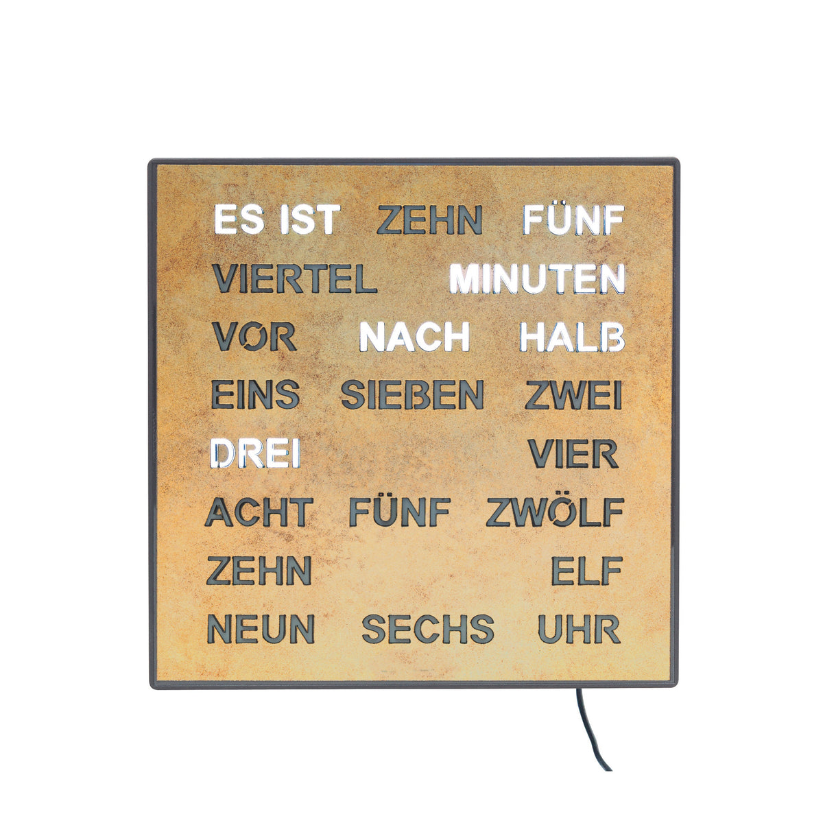 AMS T1241 Tischuhr mit LED-Wortuhr und Messing Antik-Zifferblatt