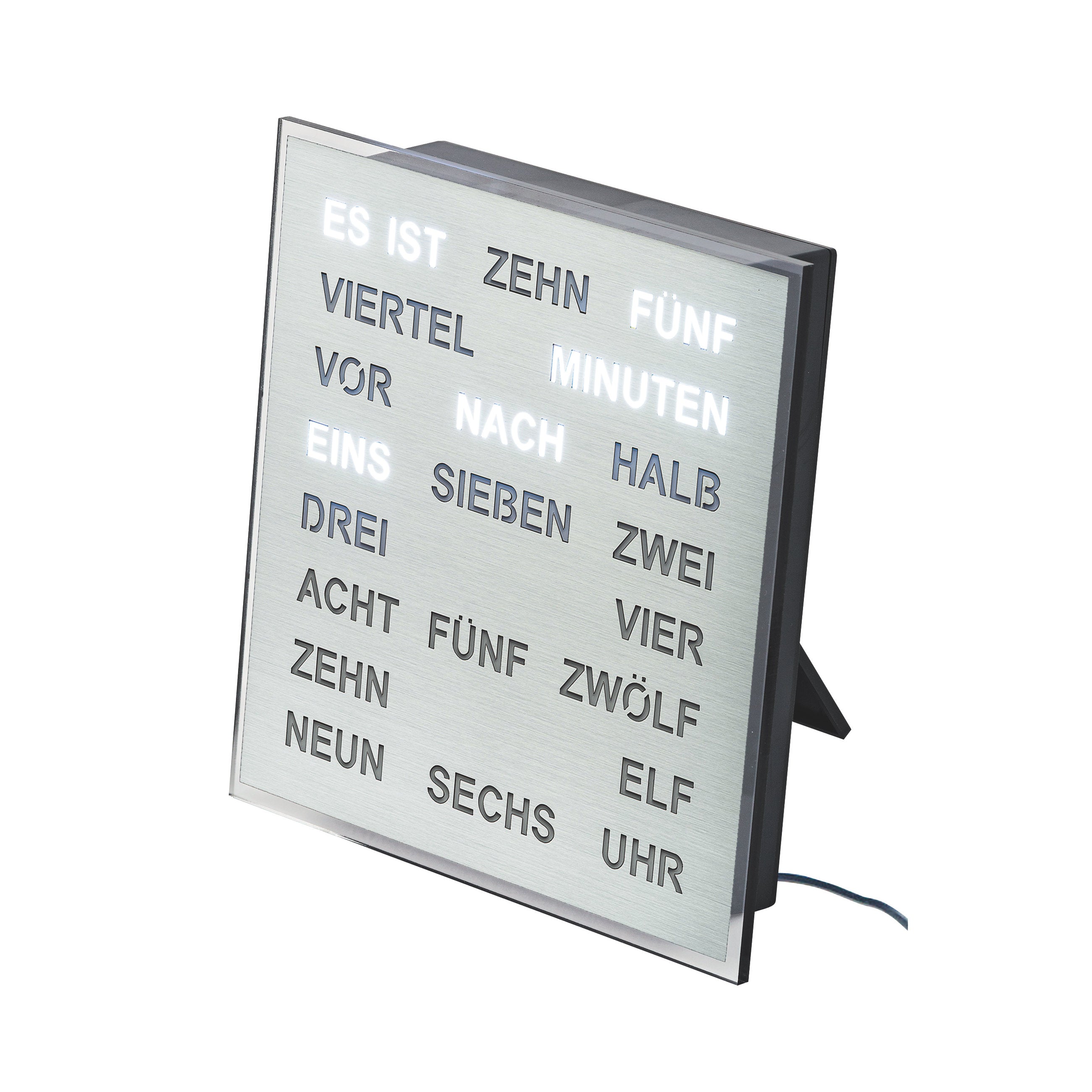 AMS T1242 Tischuhr mit LED-Wortuhr und geschliffenem Aluminium