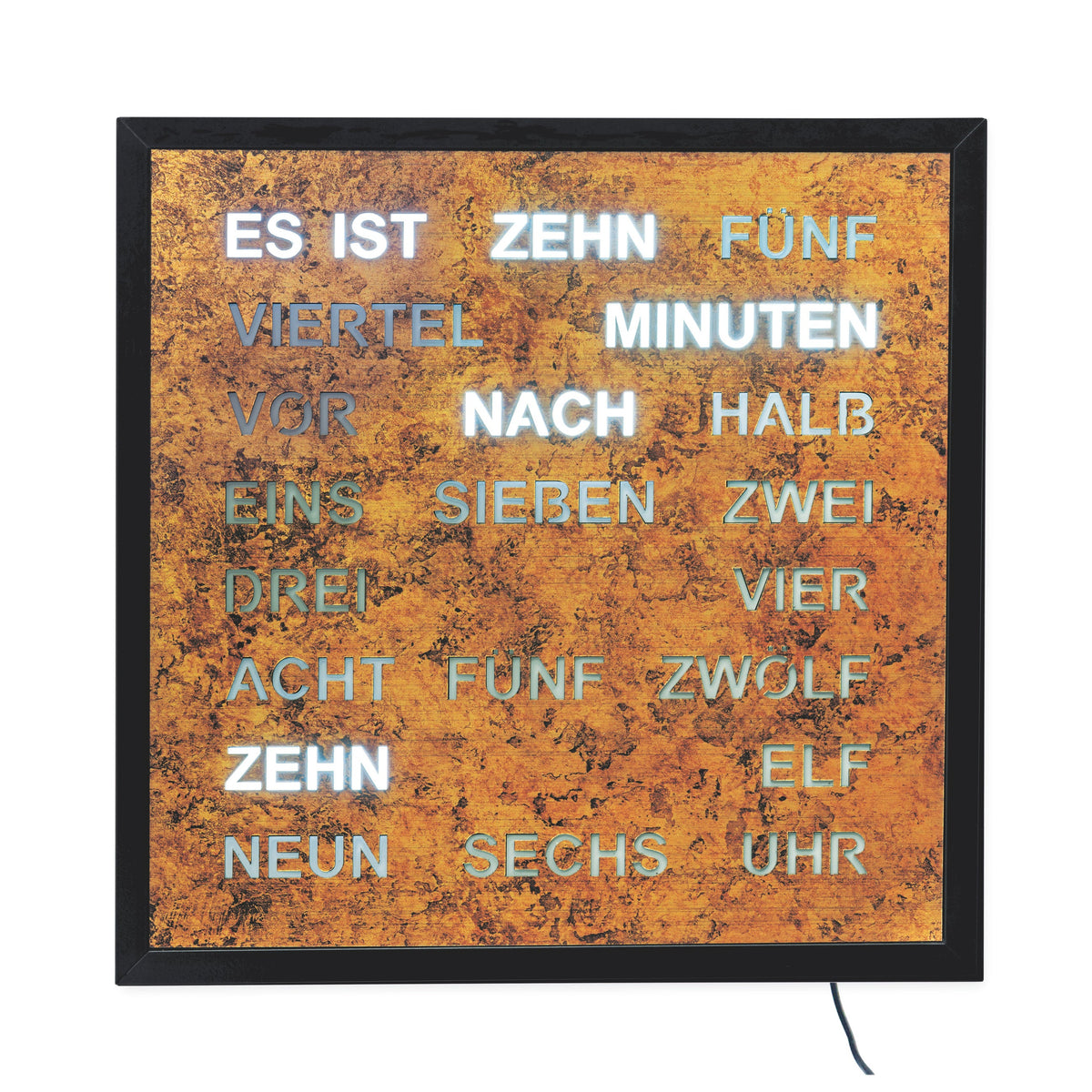 AMS T1273 Tischuhr mit lackiertem Metallgehäuse und LED-Wortuhr