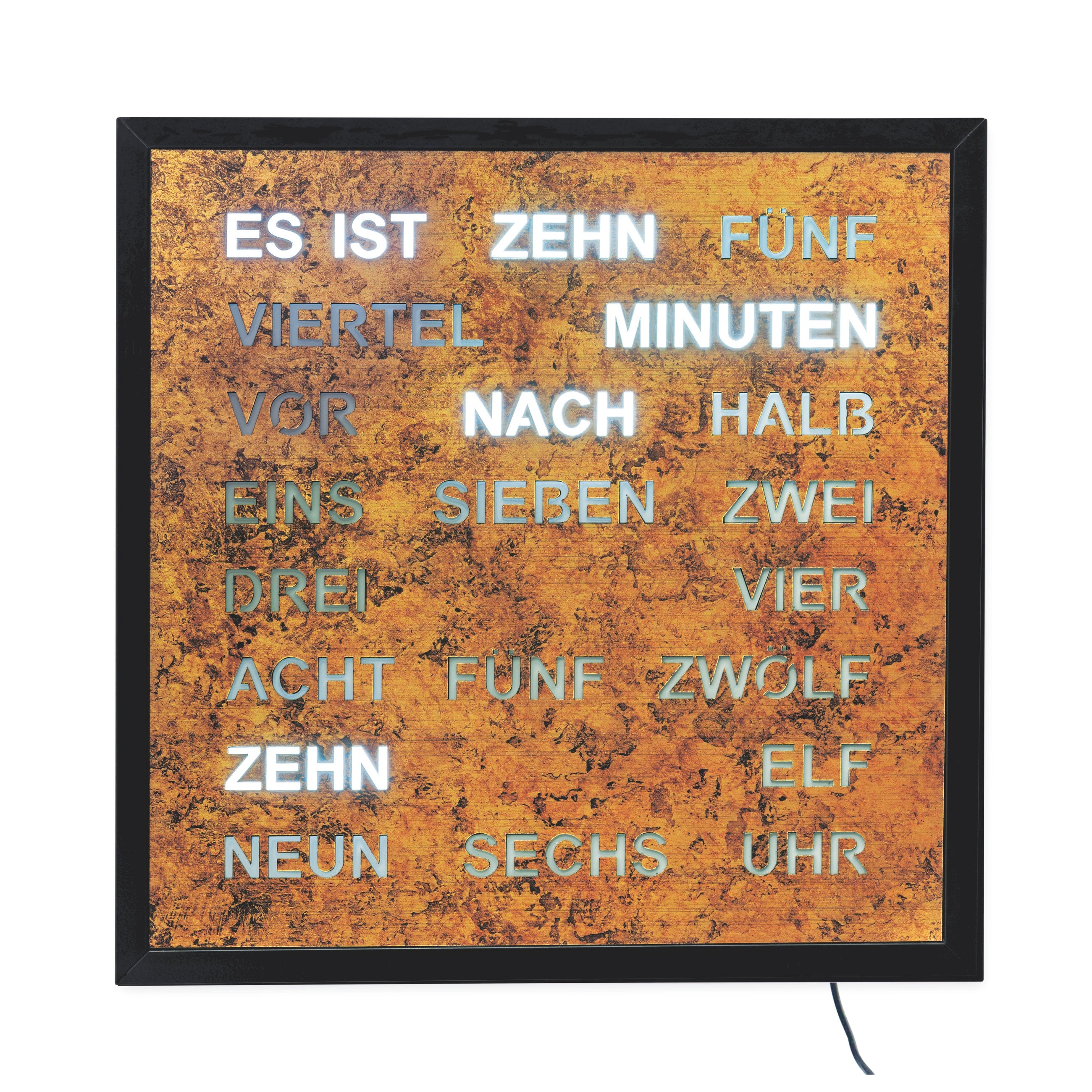 AMS T1273 Tischuhr mit lackiertem Metallgehäuse und LED-Wortuhr