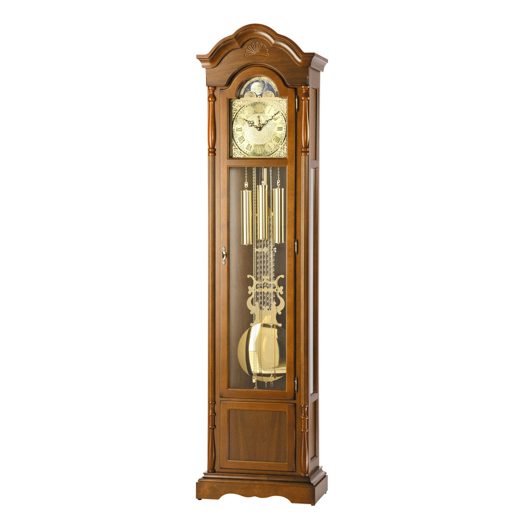 AMS S2011-1 Standuhr mit Nussbaum-Massivholzgehäuse und mechanischem Kettenzugwerk