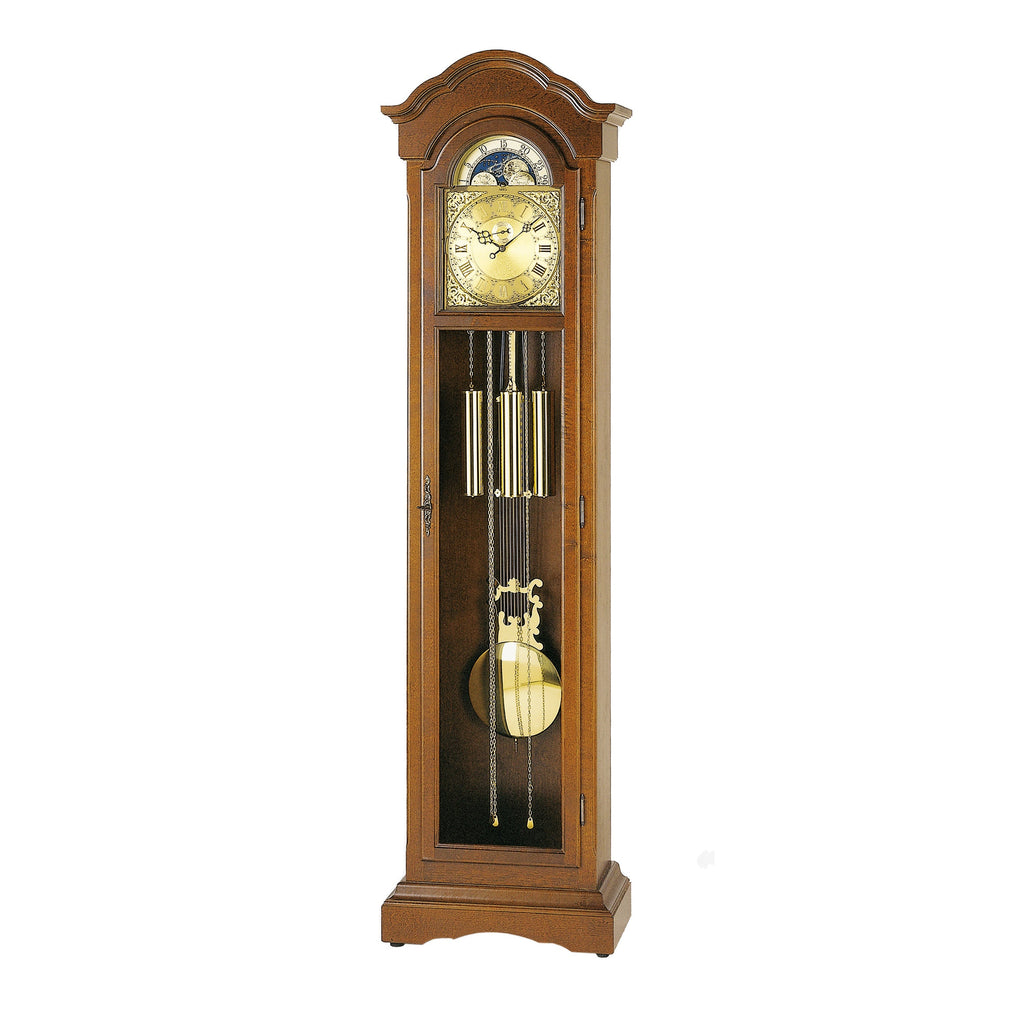 AMS S2021-1 Standuhr mit Nussbaum-Massivholzgehäuse und mechanischem Kettenzugwerk