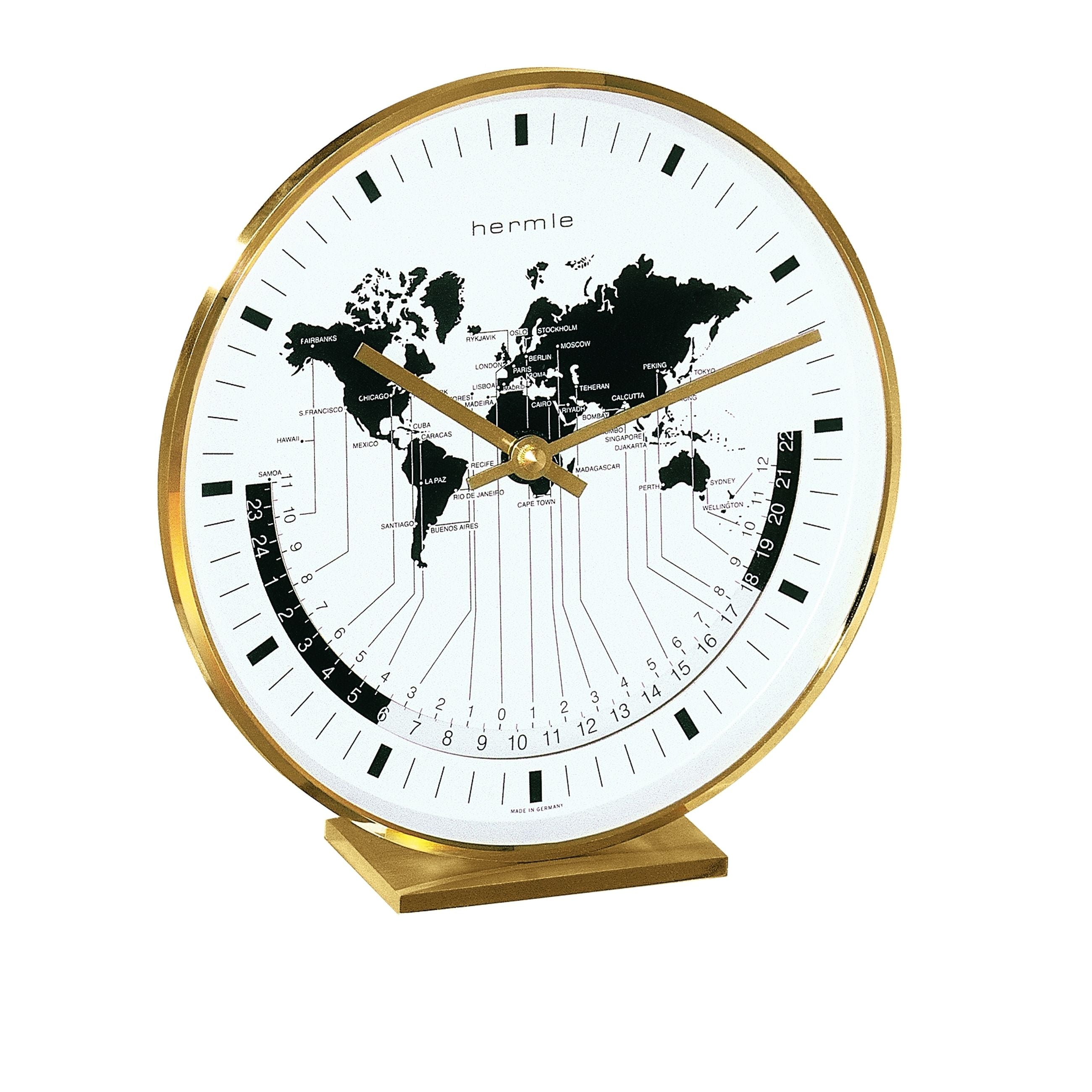 Hermle 22704-002100 Messing Buffalo II Stiluhr mit Weltzeit Anzeige Quartz EAR