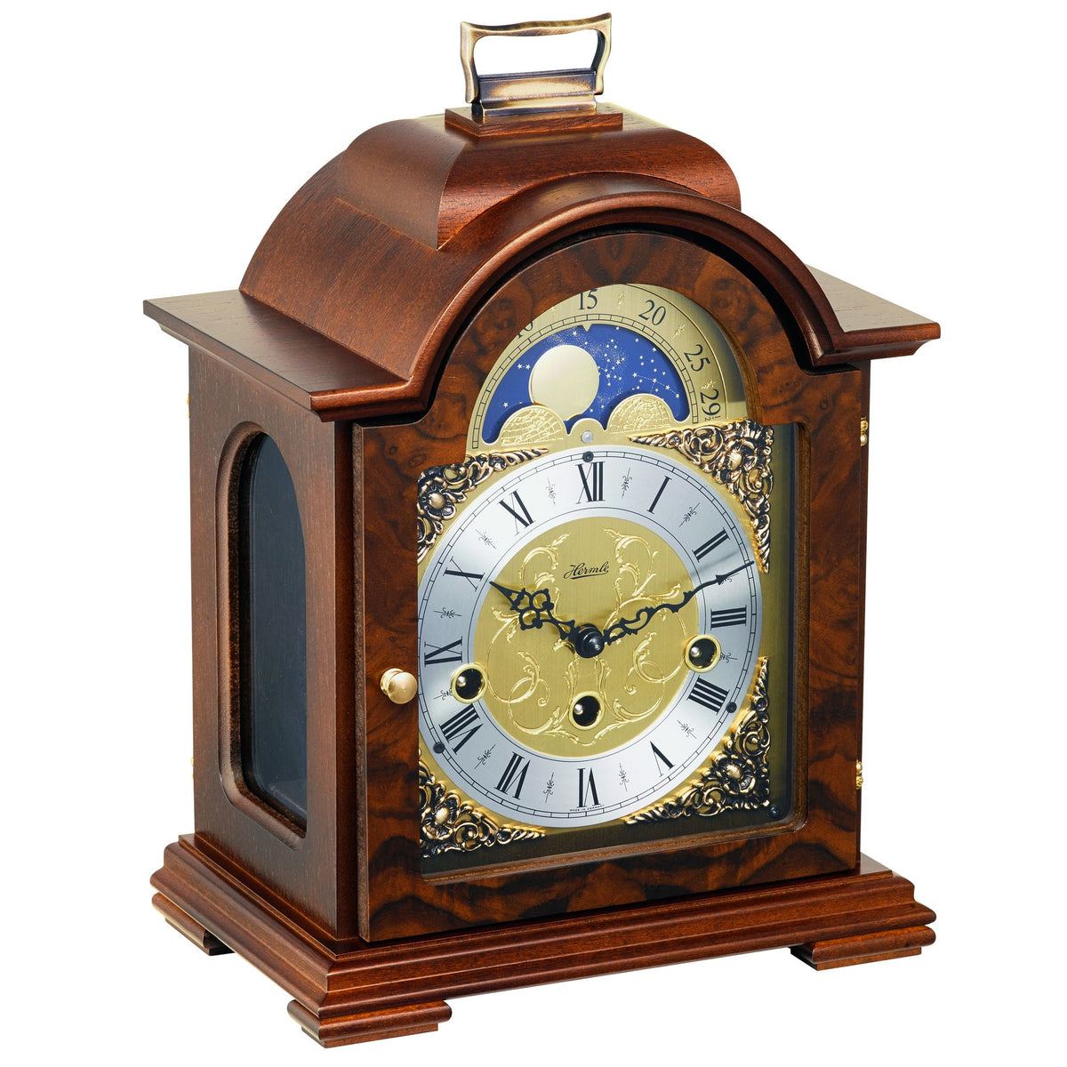 Hermle 22864-030340 Tischuhr Debden Nussbaum mit automatischer Nachtabschaltung und Mondphase