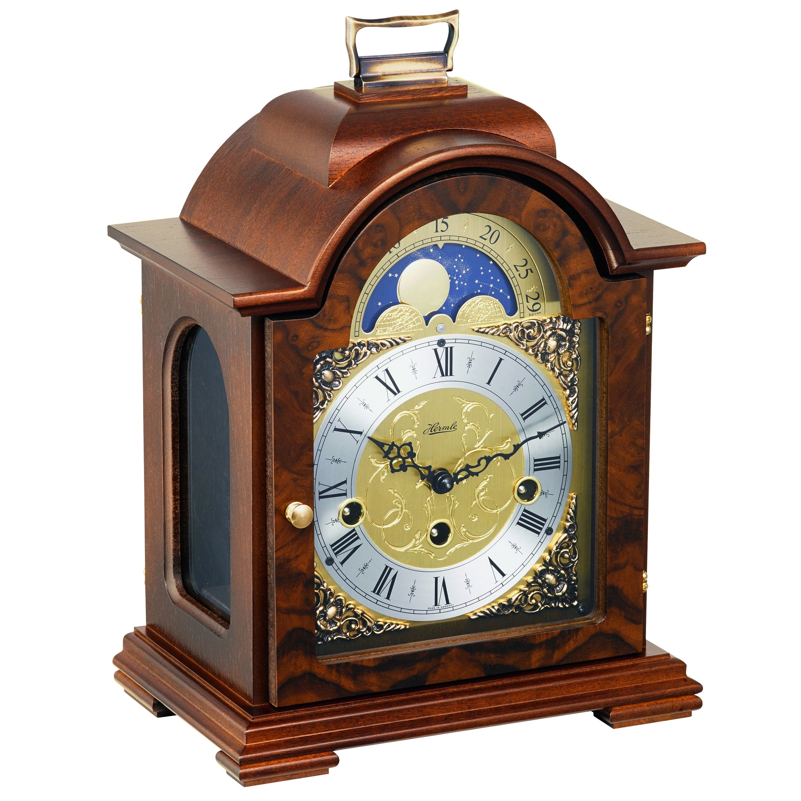 Hermle 22864-030340 Tischuhr Debden Nussbaum mit automatischer Nachtabschaltung und Mondphase