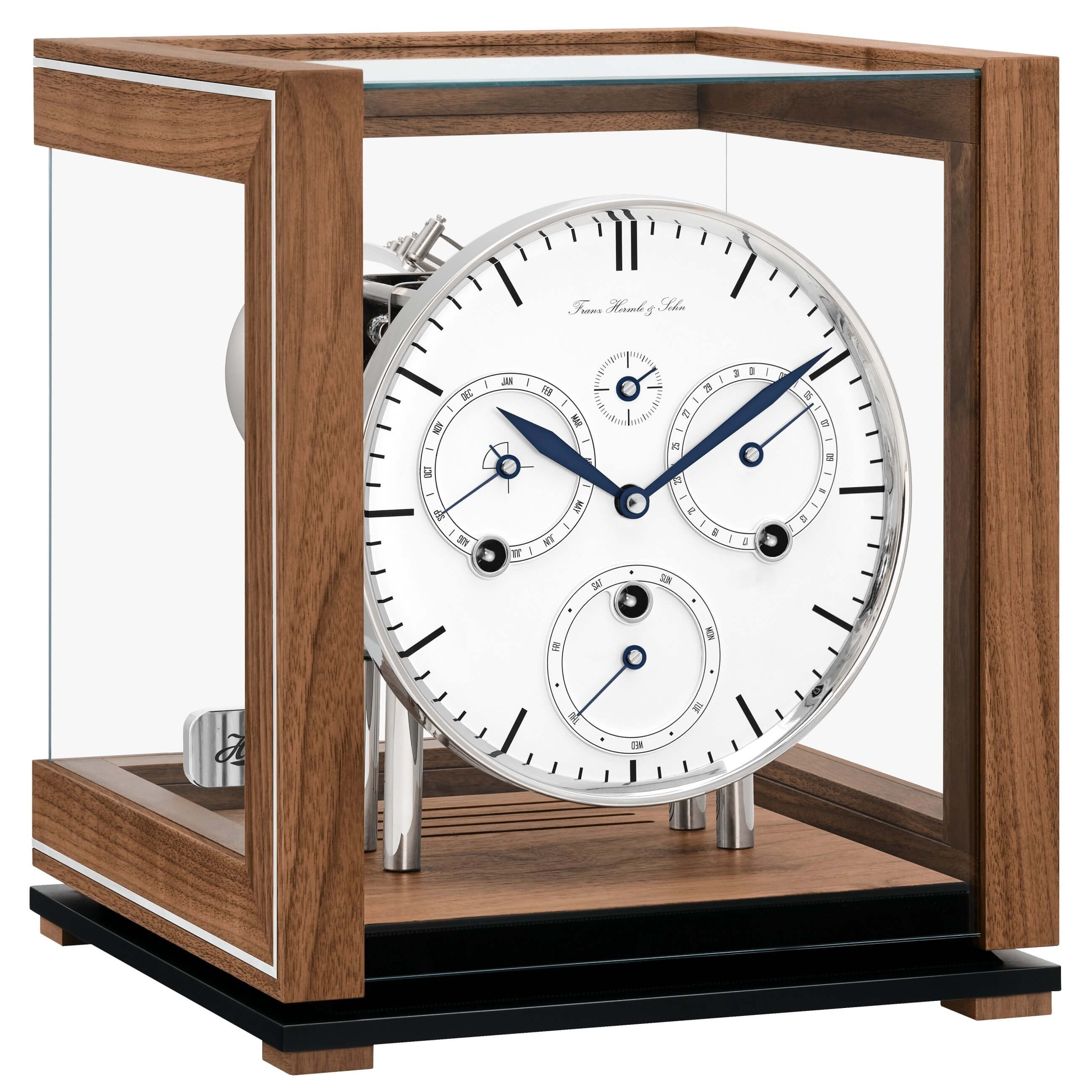Hermle 23059-030352 Tischuhr Ewiger Kalender Nussbaum mit weißem Zifferblatt