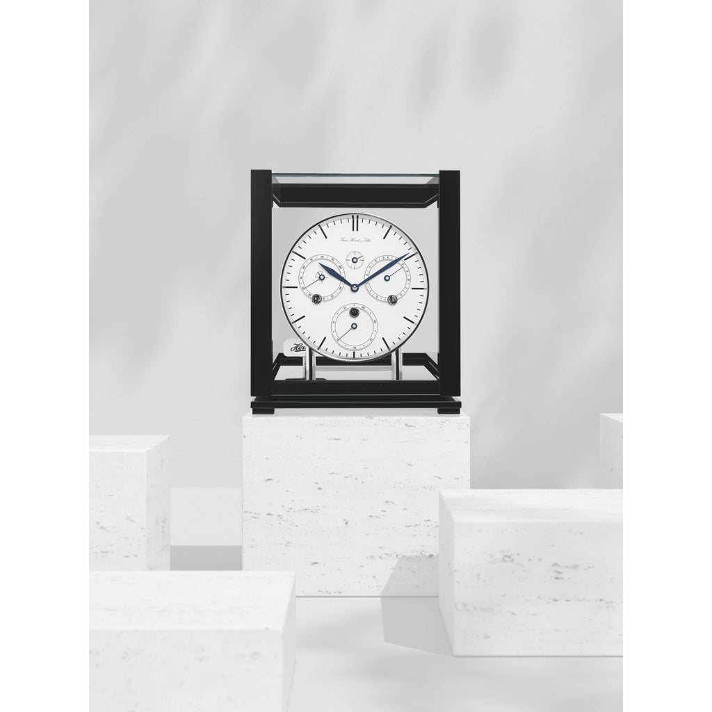 Hermle 23059-740352 Tischuhr Ewiger Kalender Schwarz mit weißem Zifferblatt
