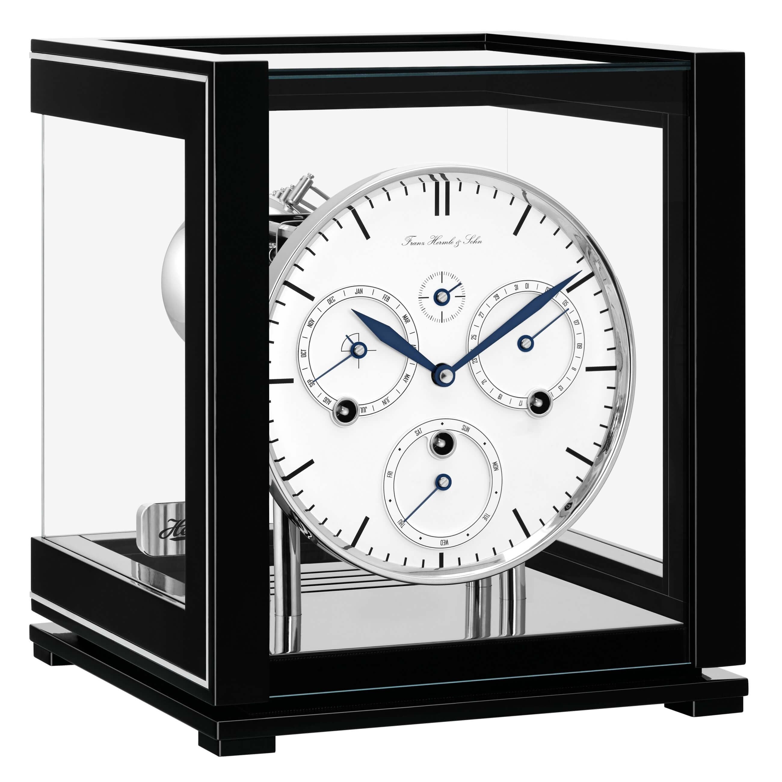 Hermle 23059-740352 Tischuhr Ewiger Kalender Schwarz mit weißem Zifferblatt