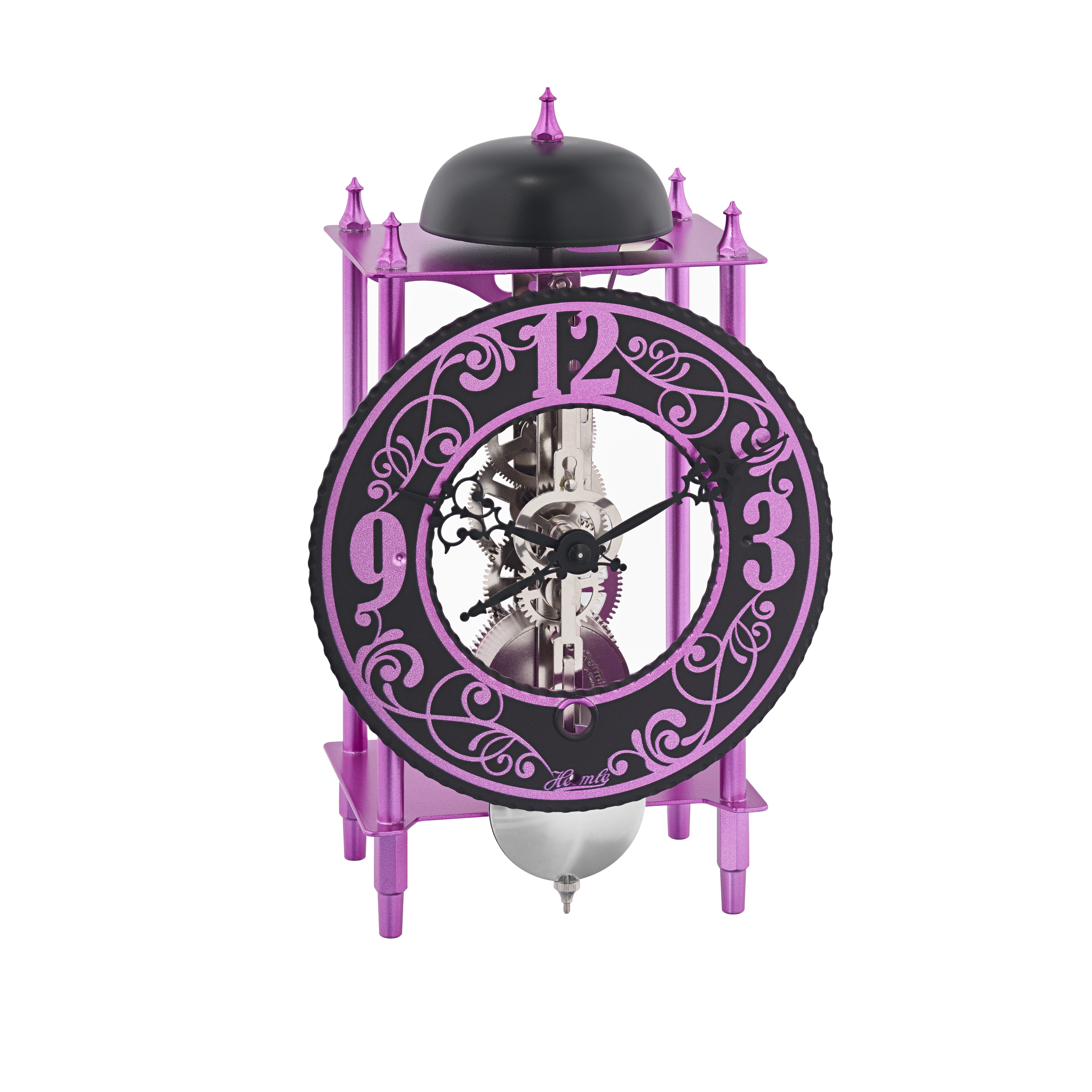 Hermle 23060-B40711 Tischuhr York Raubritter in Pink mit Nickelwerk Schwarze Glocke