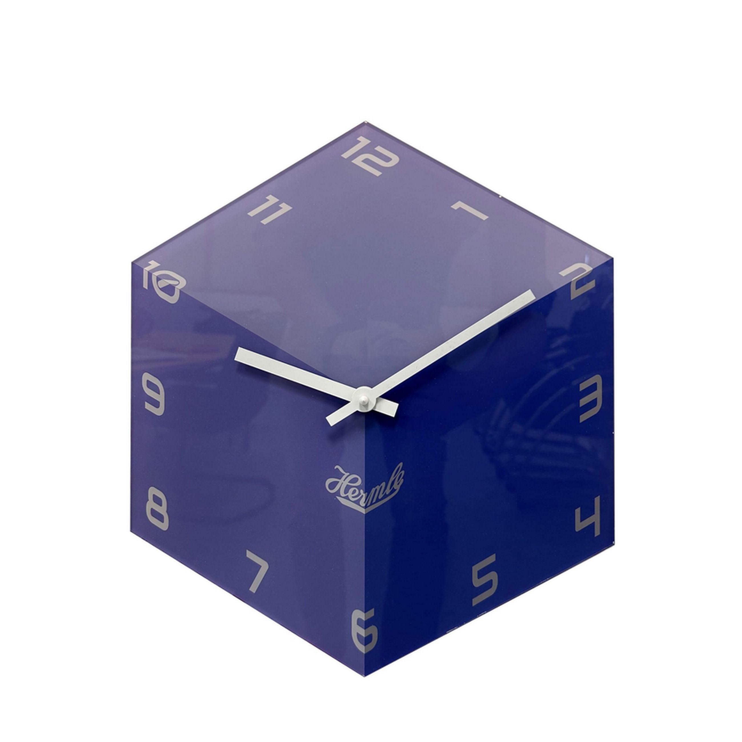Hermle 30107-Q72100 Sechseckuhr 3-D Würfel Blau mit weißen arabische Zahlen