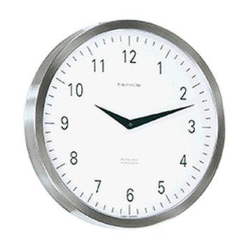 Hermle 30466-000870 Wanduhr Metropolitan silber rund Zifferblatt Weiß mit arabischen Schwarzen Zahlen