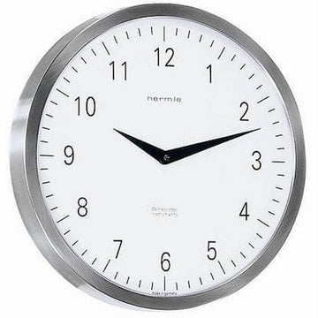 Hermle 30466-002100 Wanduhr Metropolitan rund silber Zifferblatt Weiß mit arabischen Schwarzen Zahlen