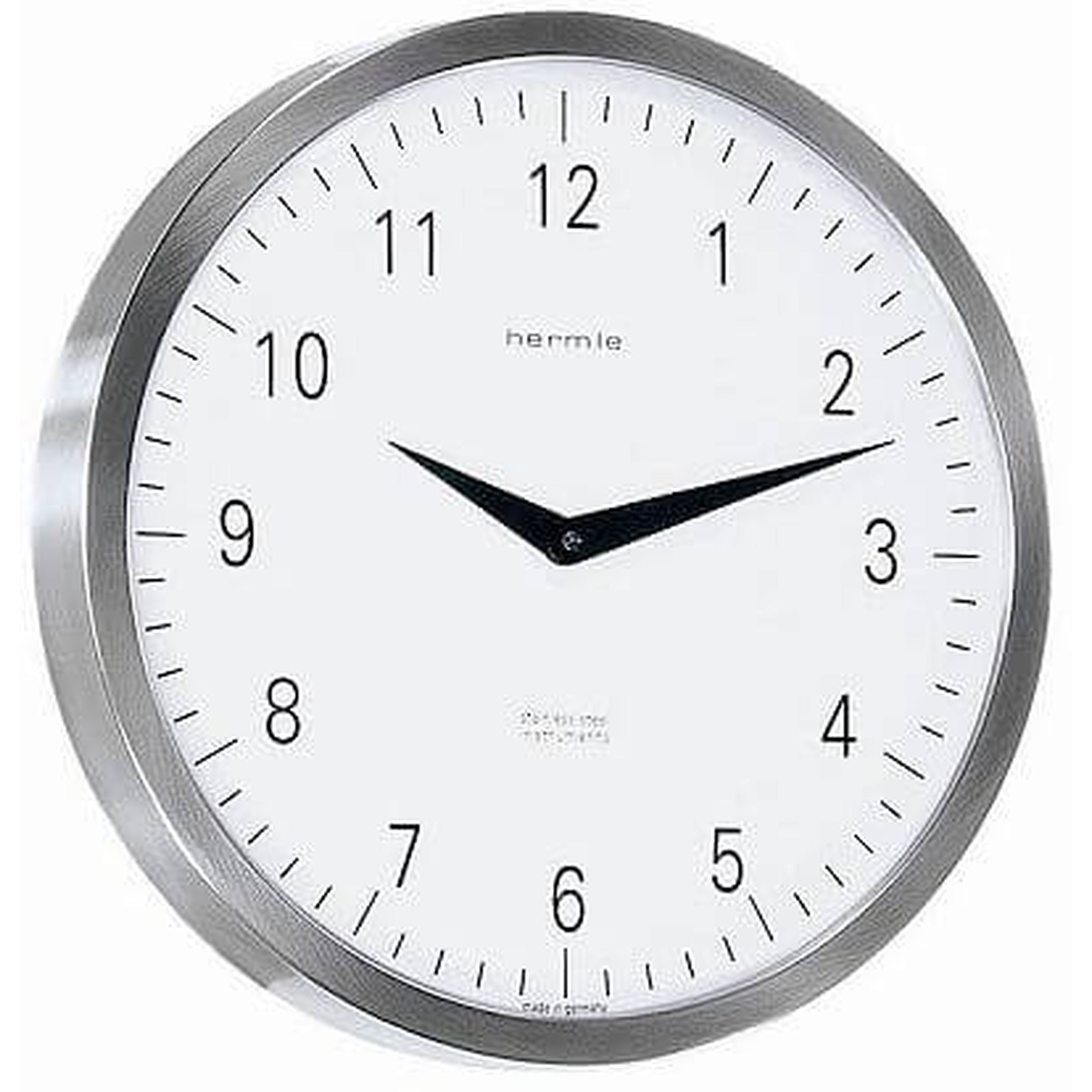 Hermle 30466-002100 Wanduhr Metropolitan rund silber Zifferblatt Weiß mit arabischen Schwarzen Zahlen