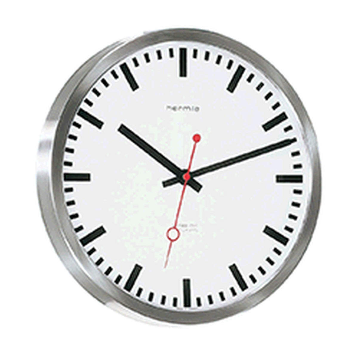 Hermle 30471-000870 Bahnhofsuhr Grand Central Ø300mm rund silber Zifferblatt Weiss Funkuhrwerk Zahlenbild Schwarze Balken, EAR