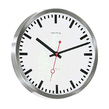 Hermle 30471-000870 Bahnhofsuhr Grand Central Ø300mm rund silber Zifferblatt Weiss Funkuhrwerk Zahlenbild Schwarze Balken, EAR