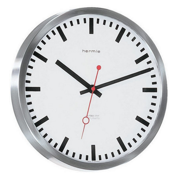 Hermle 30471-002100 Bahnhofsuhr Grand Central rund weiss Zahlenbild Schwarze Balken, EAR Quarzuhrwerk
