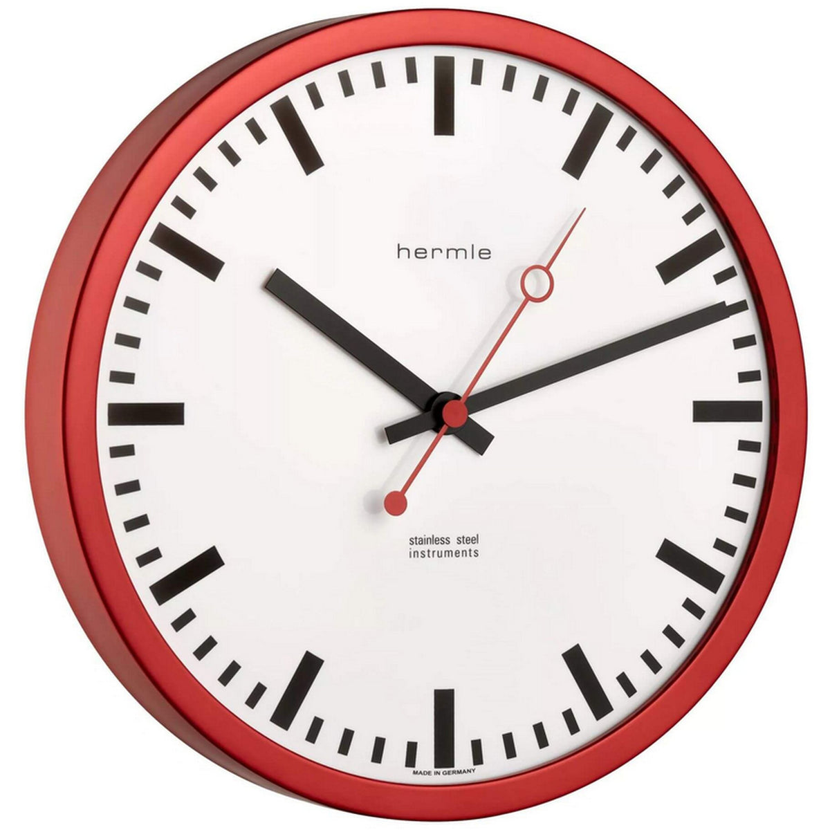 Hermle 30471-362100 Bahnhofsuhr Grand Central rund rot Zahlenbild Schwarze Balken, EAR