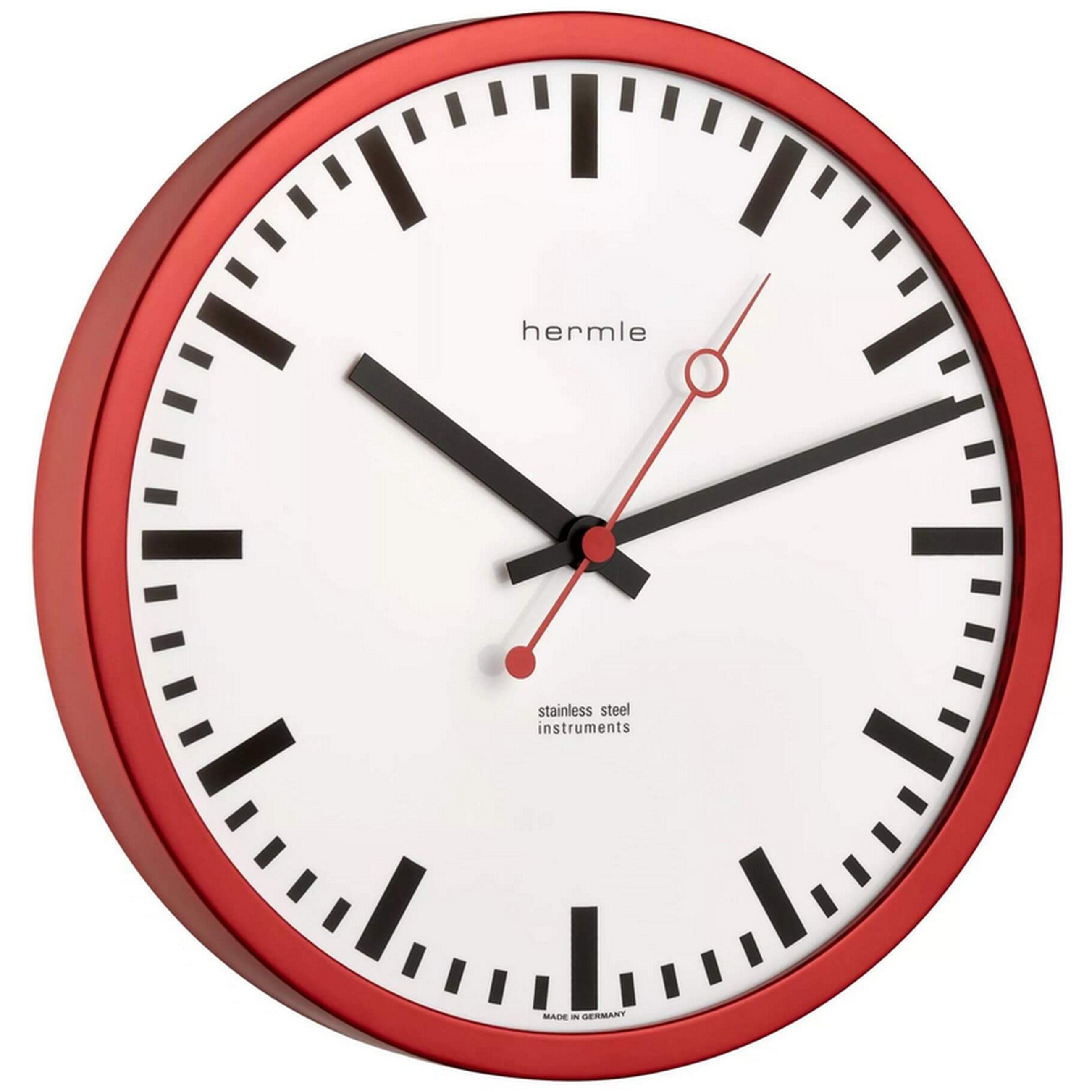 Hermle 30471-362100 Bahnhofsuhr Grand Central rund rot Zahlenbild Schwarze Balken, EAR