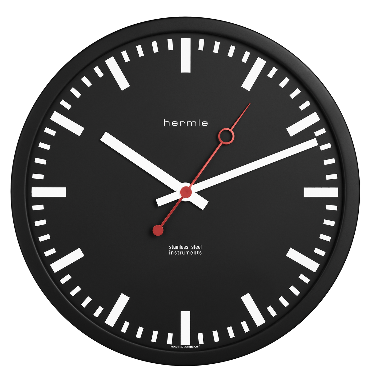 Hermle 30471-740870 Bahnhofsuhr Grand Central rund Schwarz Zahlenbild weiße Balken, EAR