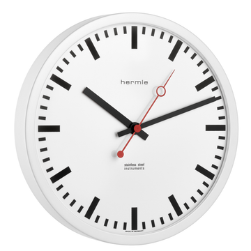 Hermle 30471-C50870 Bahnhofsuhr Grand Central Ø300mm rund weiß Zifferblatt Weiss Funkuhrwerk Zahlenbild Schwarze Balken, EAR