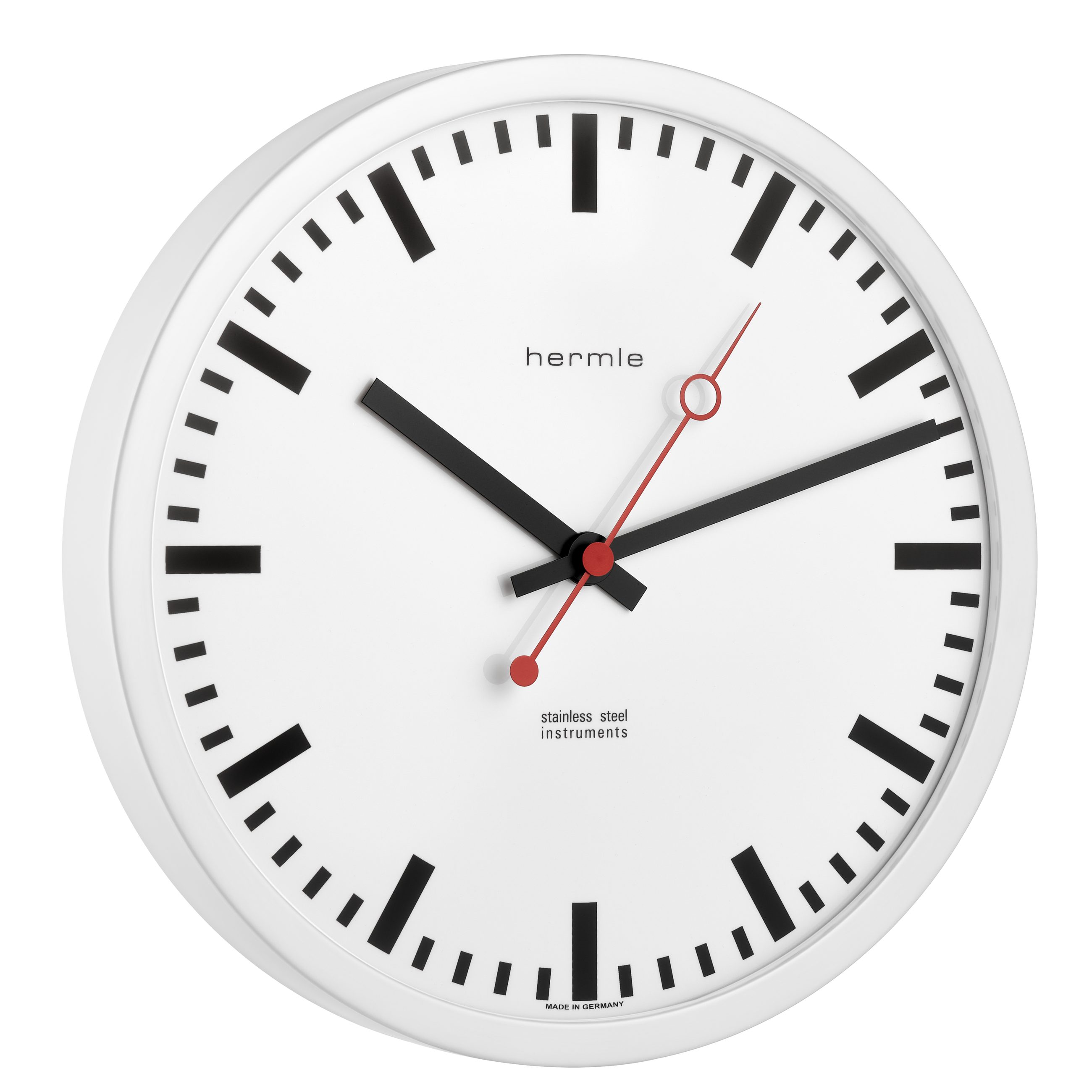 Hermle 30471-C50870 Bahnhofsuhr Grand Central Ø300mm rund weiß Zifferblatt Weiss Funkuhrwerk Zahlenbild Schwarze Balken, EAR