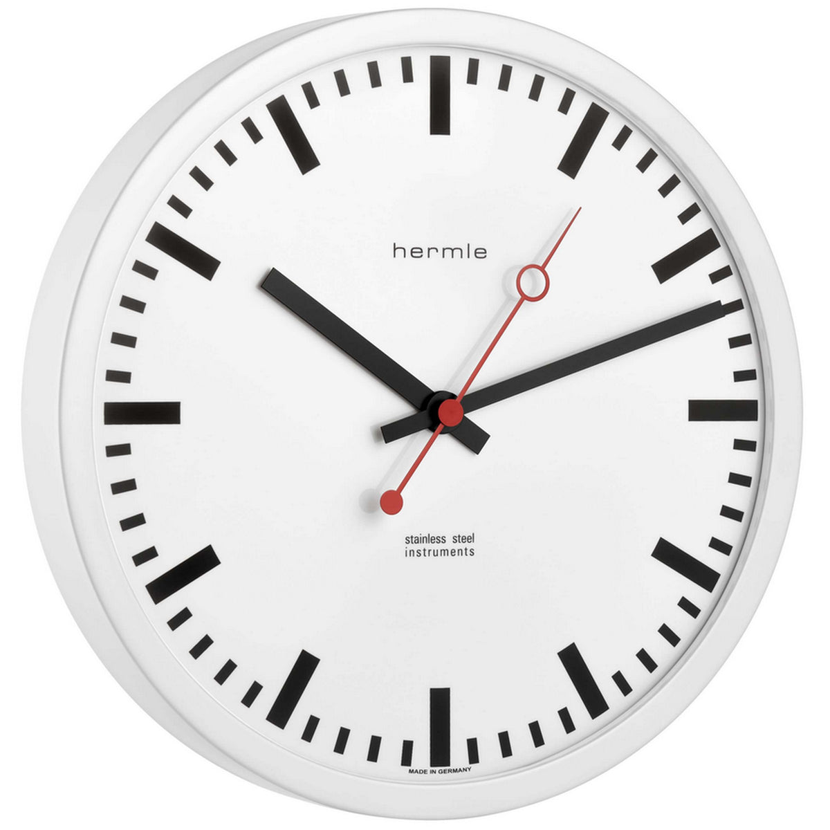Hermle 30471-C52100 Bahnhofsuhr Grand Central rund weiß Zahlenbild Schwarze Balken, EAR