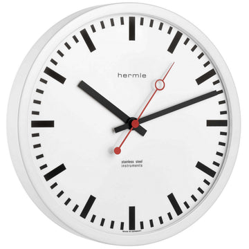 Hermle 30471-C52100 Bahnhofsuhr Grand Central rund weiß Zahlenbild Schwarze Balken, EAR