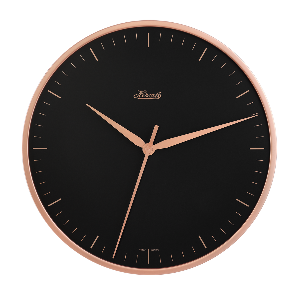 Hermle 30918-V52100 Wanduhr Aria Bahnhofsuhr - Ø 400 roségoldfarbener Reif mit anthrazit Zifferblatt roségoldfarben bedruckt