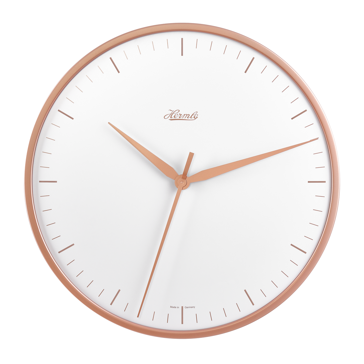Hermle 30919-V52100 Wanduhr Bahnhofsuhr - Ø 400 roségoldfarbener Reif mit weißem Zifferblatt roségoldfarben bedruckt