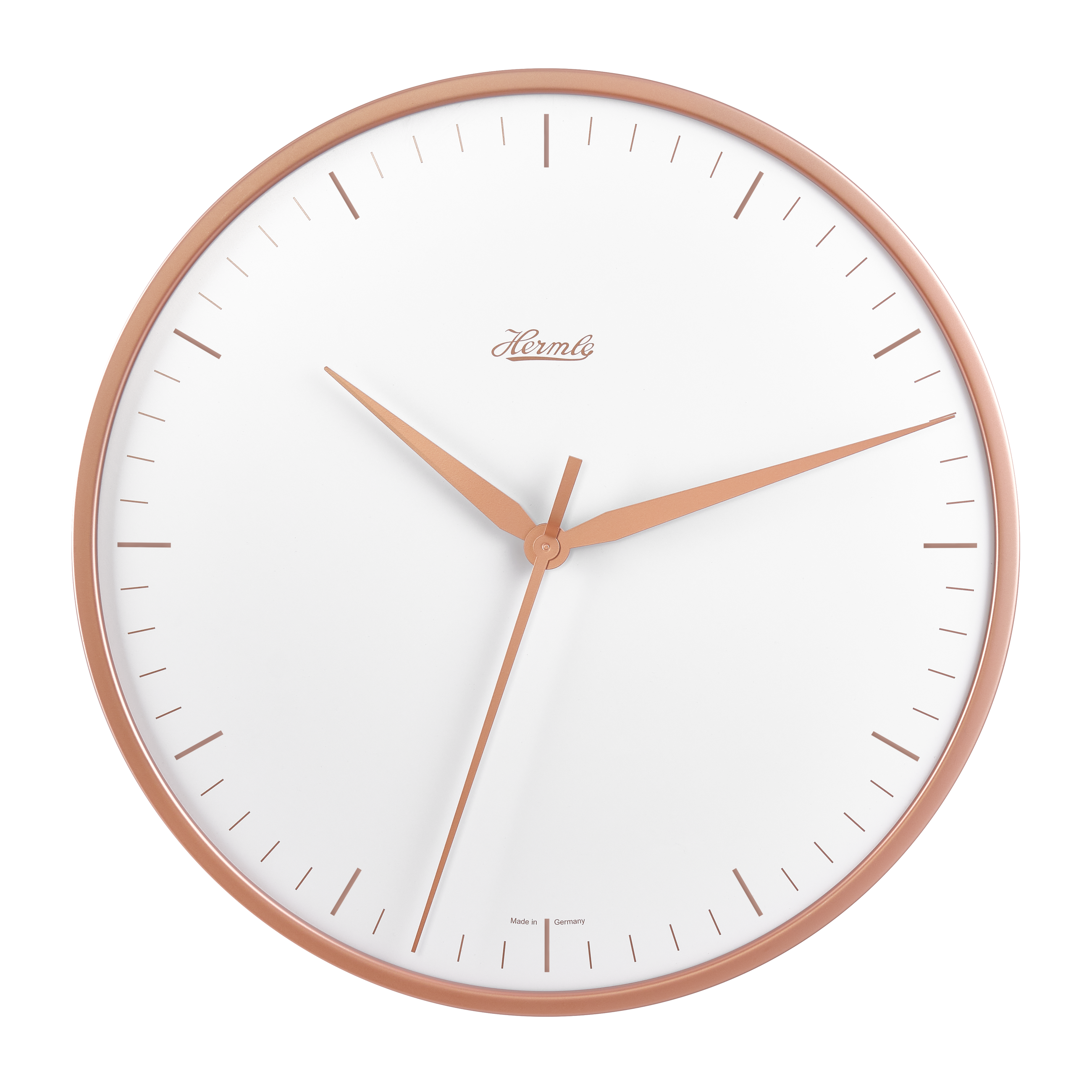 Hermle 30919-V52100 Wanduhr Bahnhofsuhr - Ø 400 roségoldfarbener Reif mit weißem Zifferblatt roségoldfarben bedruckt