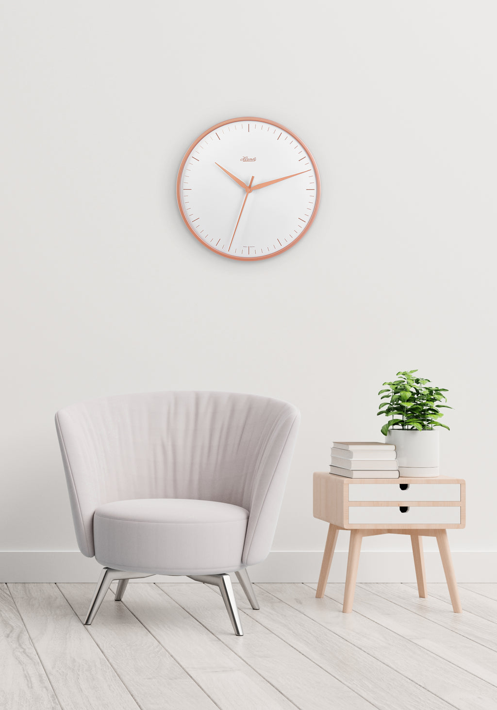 Hermle 30919-V52100 Wanduhr Bahnhofsuhr - Ø 400 roségoldfarbener Reif mit weißem Zifferblatt roségoldfarben bedruckt