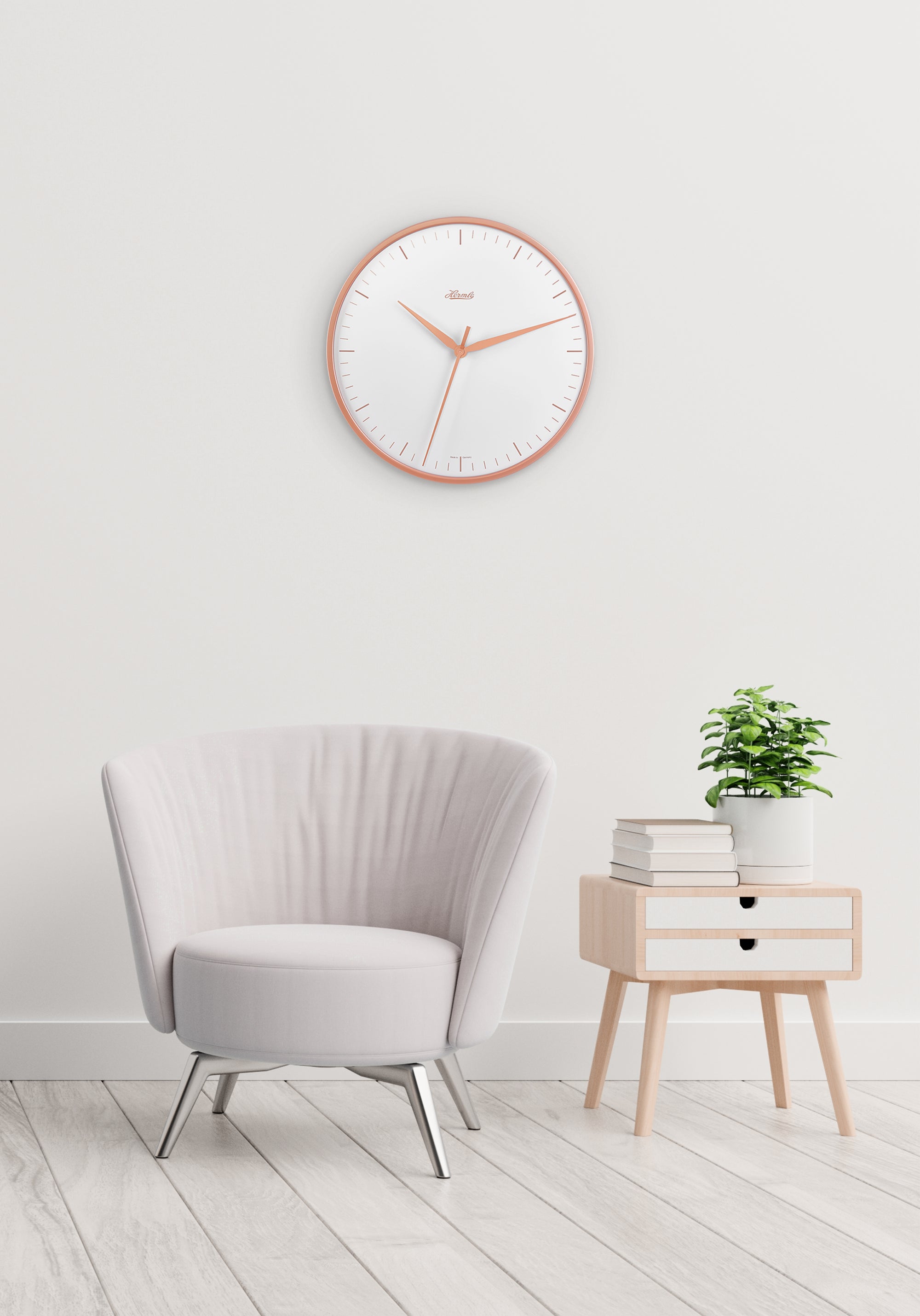 Hermle 30919-V52100 Wanduhr Bahnhofsuhr - Ø 400 roségoldfarbener Reif mit weißem Zifferblatt roségoldfarben bedruckt