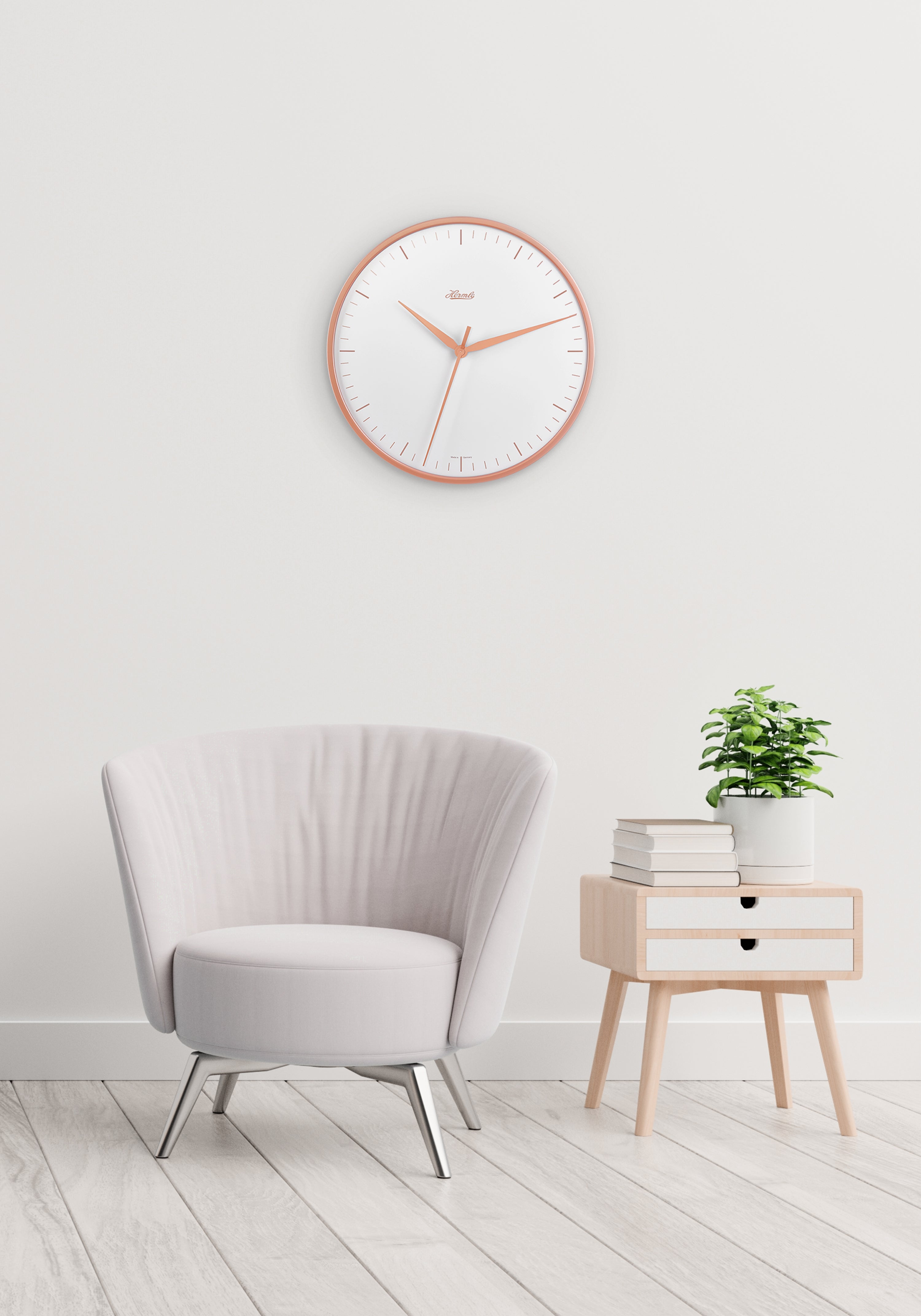 Hermle 30919-V52100 Wanduhr Bahnhofsuhr - Ø 400 roségoldfarbener Reif mit weißem Zifferblatt roségoldfarben bedruckt