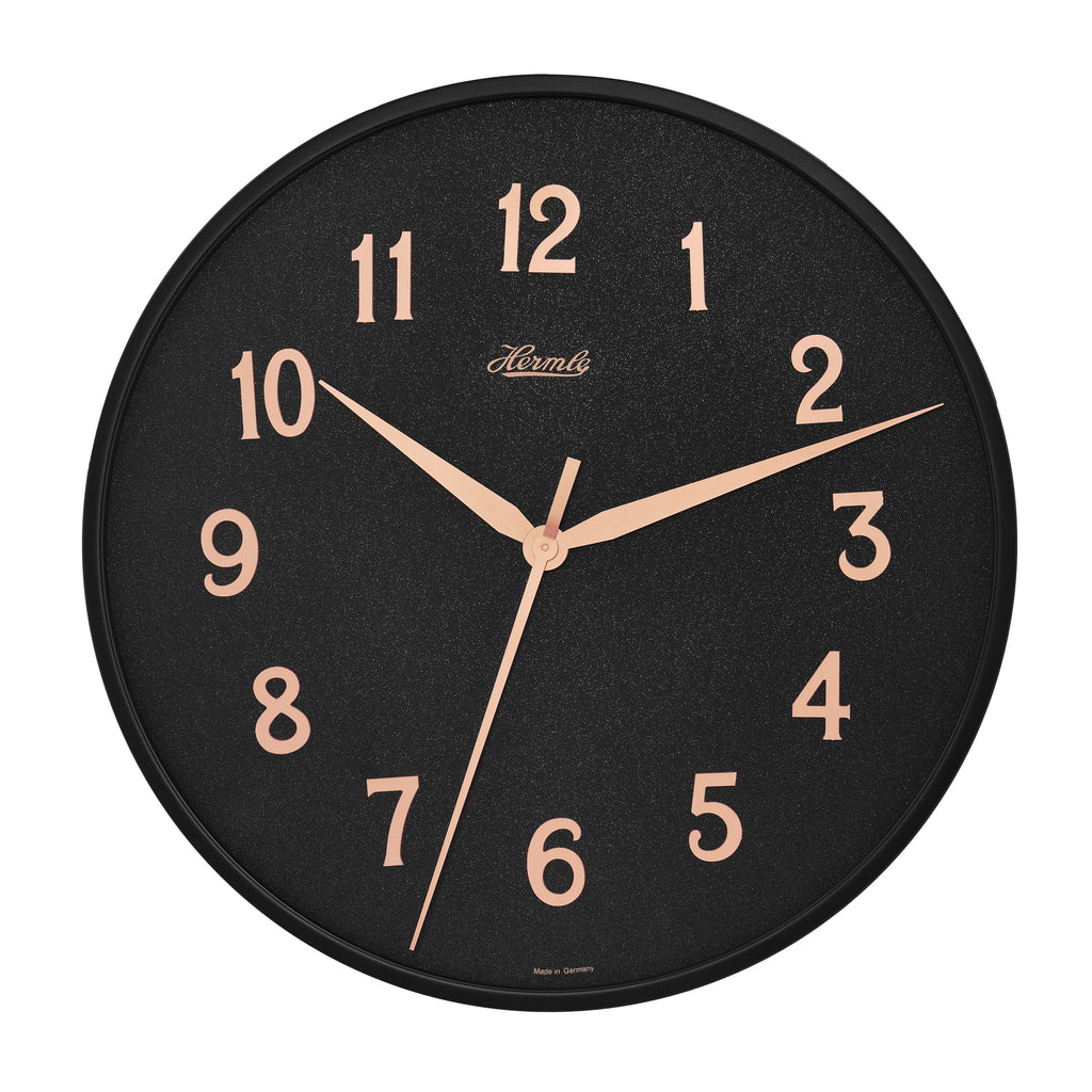 Hermle 30923-742100 Wanduhr Bahnhofsuhr - Ø 400 Schwarzer Reif mit anthrazit Zifferblatt roségoldfarbenen arabischen Zahlen
