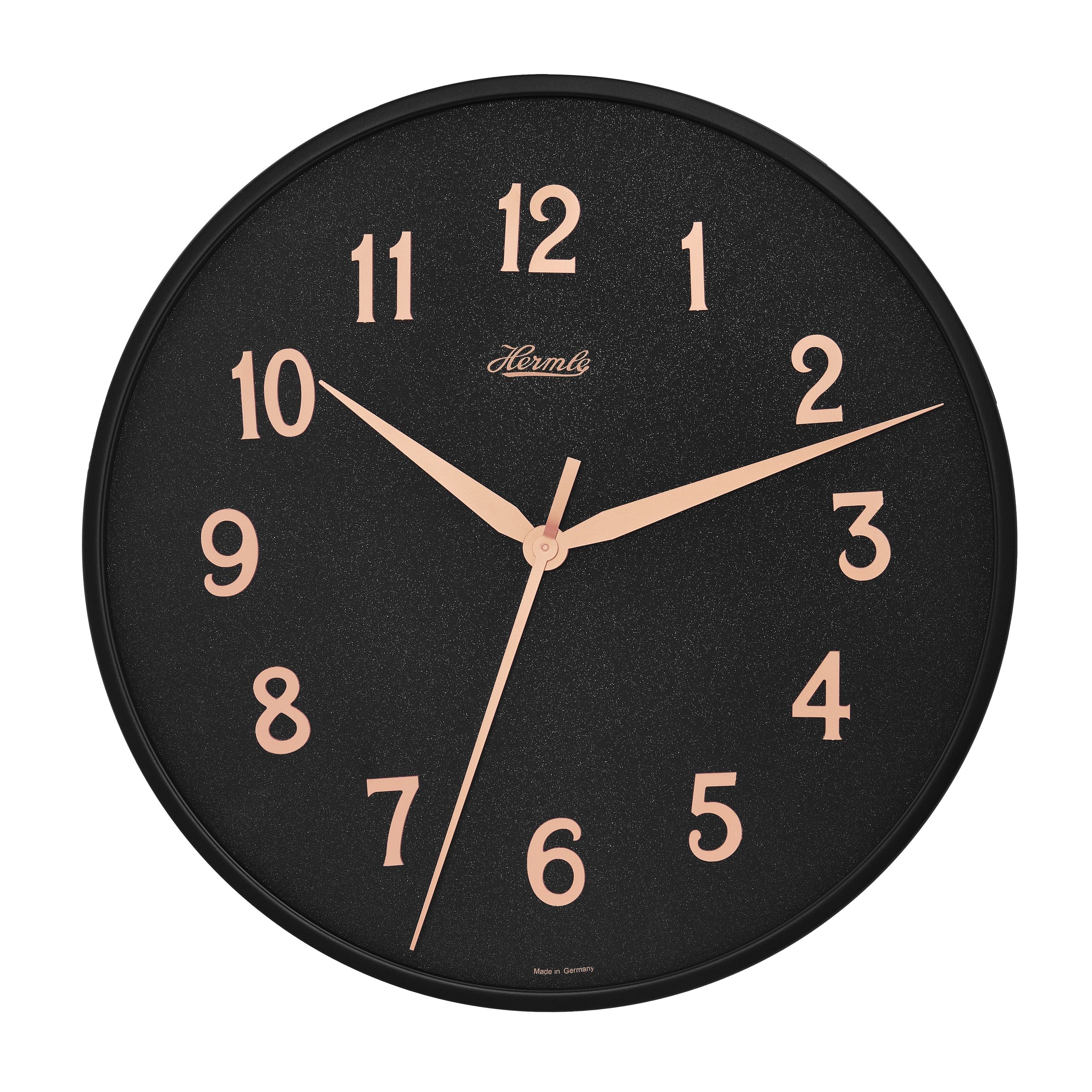 Hermle 30923-742100 Wanduhr Bahnhofsuhr - Ø 400 Schwarzer Reif mit anthrazit Zifferblatt roségoldfarbenen arabischen Zahlen
