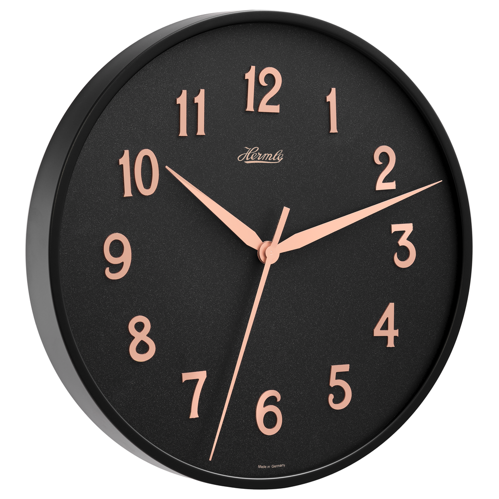 Hermle 30923-742100 Wanduhr Bahnhofsuhr - Ø 400 Schwarzer Reif mit anthrazit Zifferblatt roségoldfarbenen arabischen Zahlen