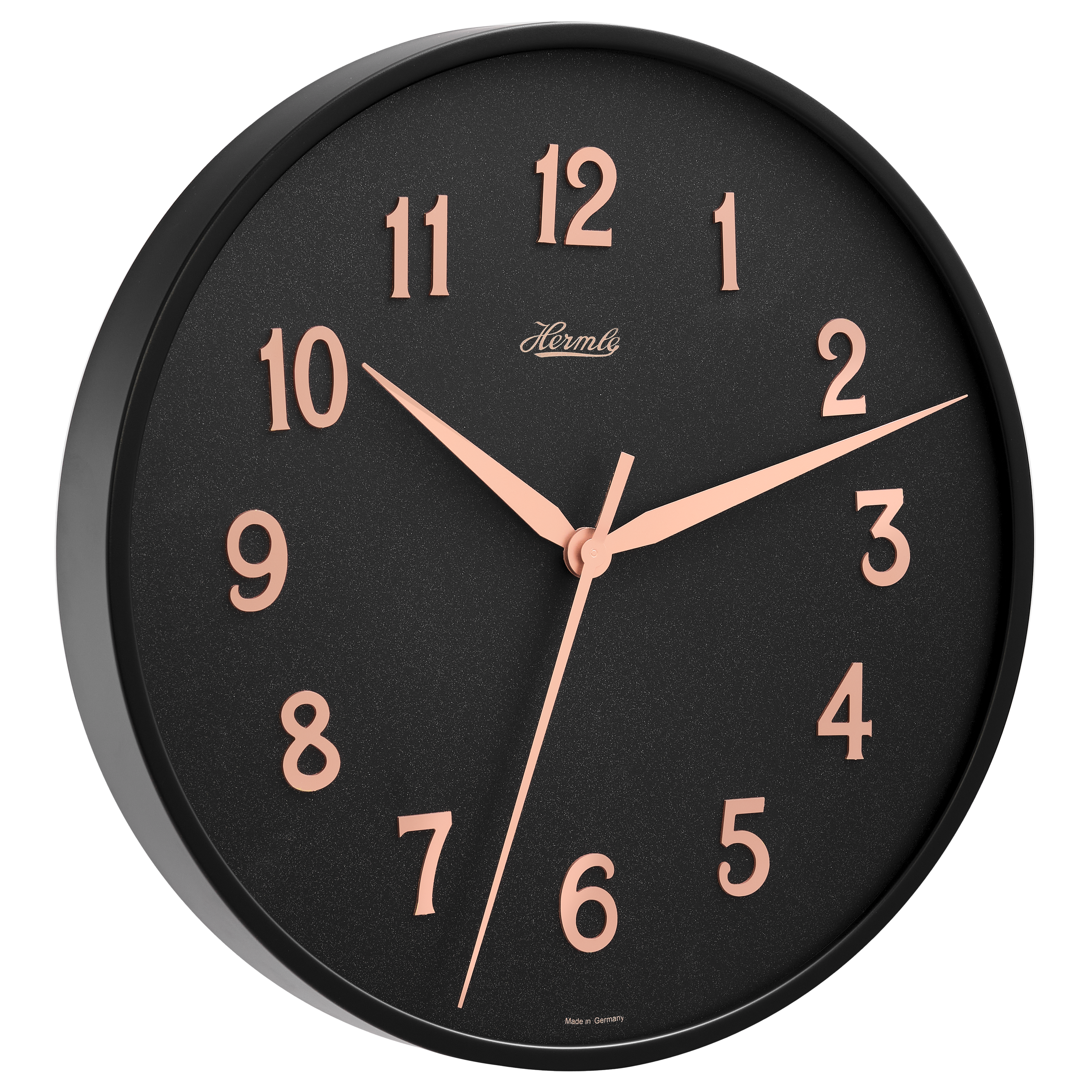 Hermle 30923-742100 Wanduhr Bahnhofsuhr - Ø 400 Schwarzer Reif mit anthrazit Zifferblatt roségoldfarbenen arabischen Zahlen